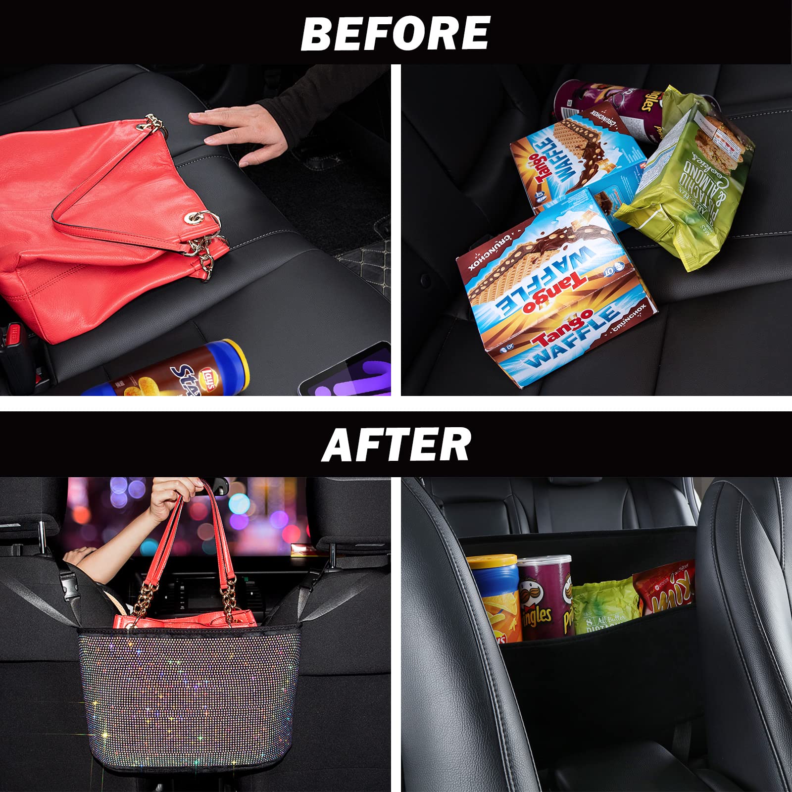Car Organizer for Women - Seat Back Storage Net & Purse Holder, Multicolor | Road Trip Essentials, Mom Gifts & Birthday Presents | Perfect for Travel, Commuting and Family Outings