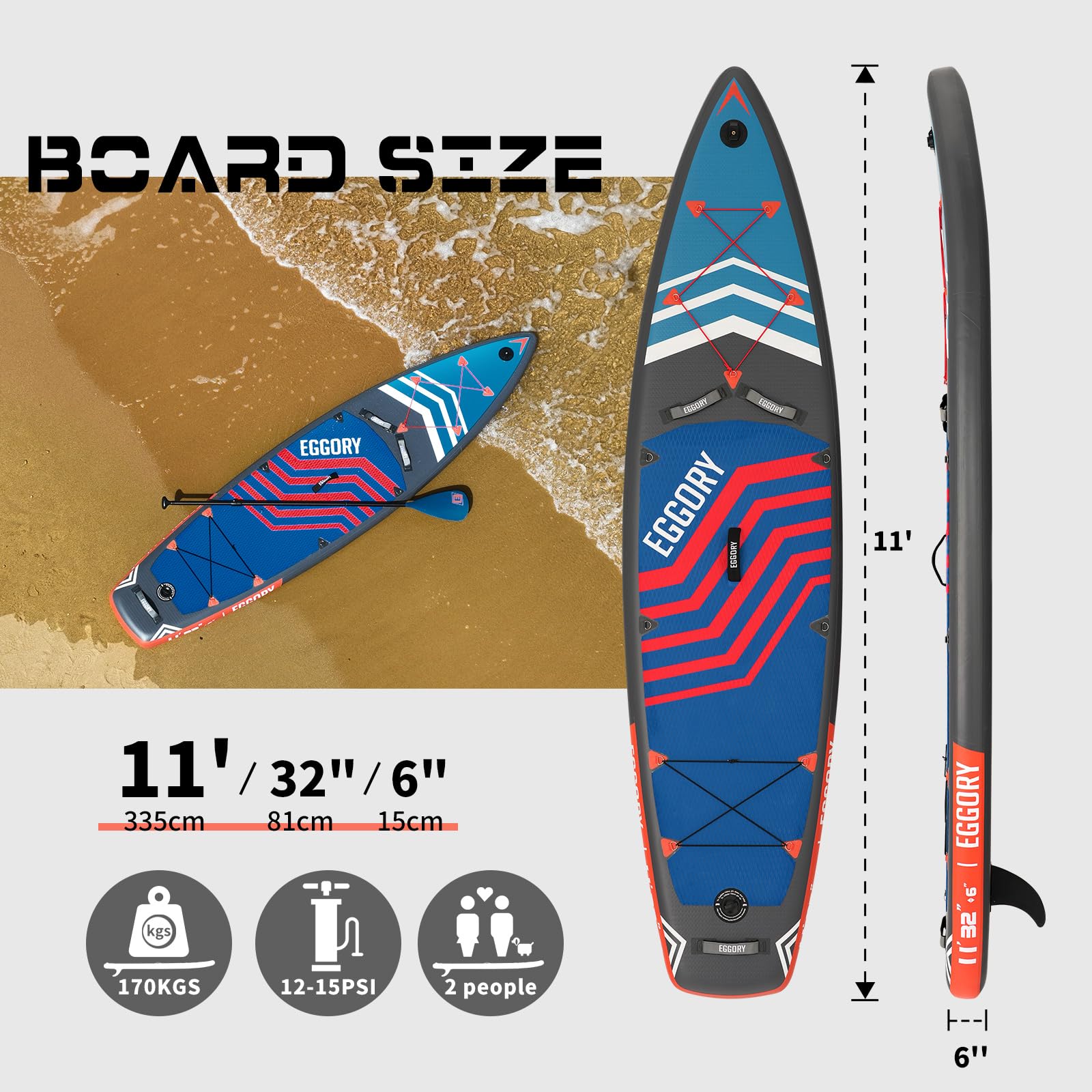 Premium Inflatable Stand Up Paddle Board SUP with Paddle, Pump & Carry Bag - 11' x 32