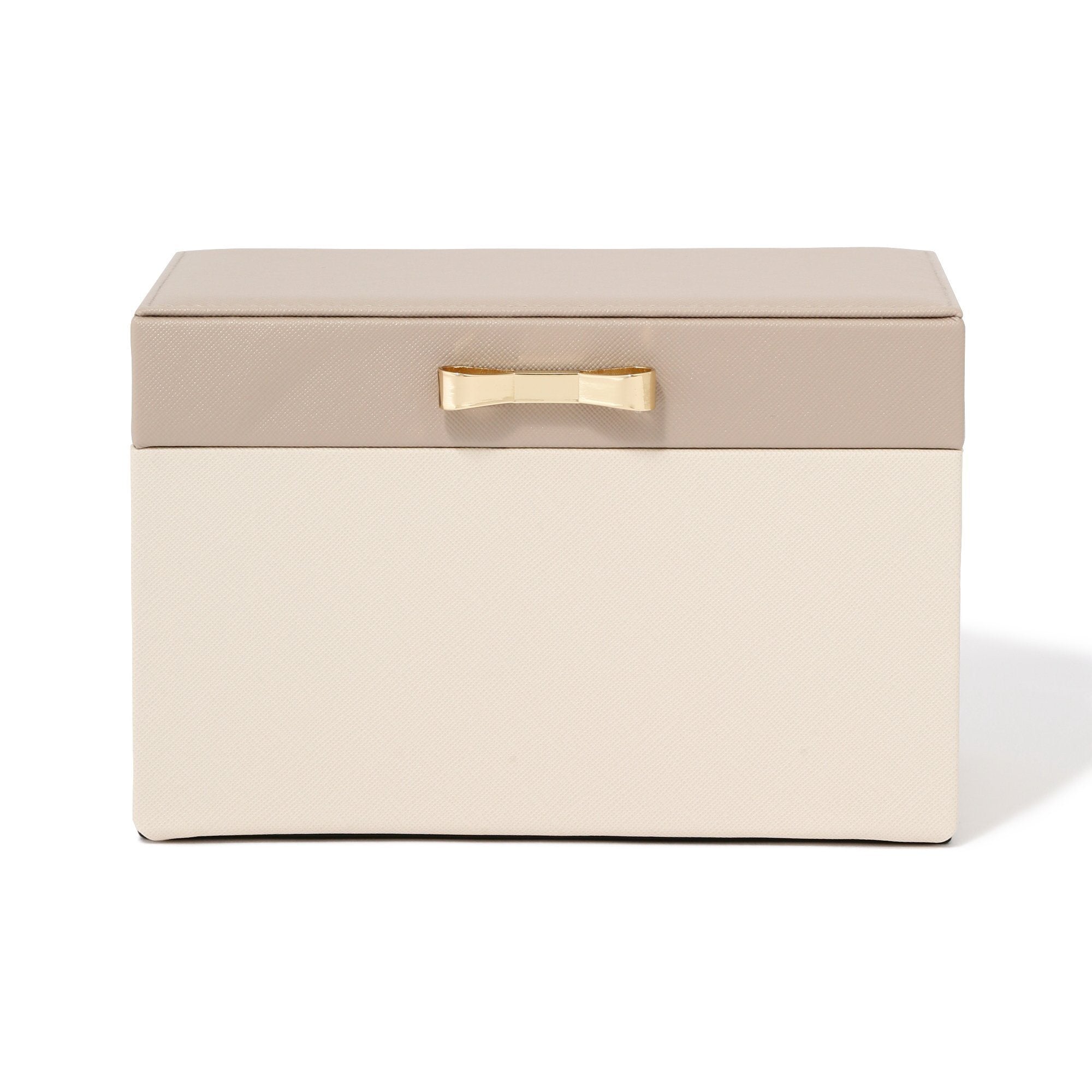 Elegant Bicolor Jewelry Box - Small Beige Organizer for Rings, Necklaces & Earrings | Perfect for Travel, Gift & Vanity Storage