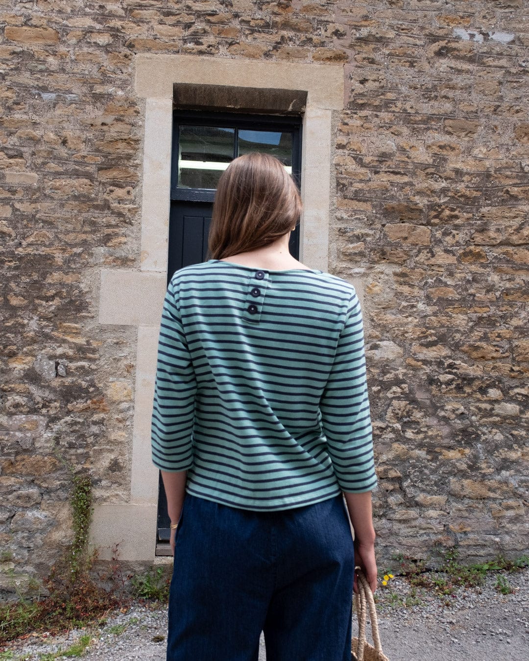 Classic Women's Cotton Sailor Striped T-Shirt - Duck Egg Blue & Indigo Striped Tee | Casual Summer Top for Beach, Vacation & Everyday Wear