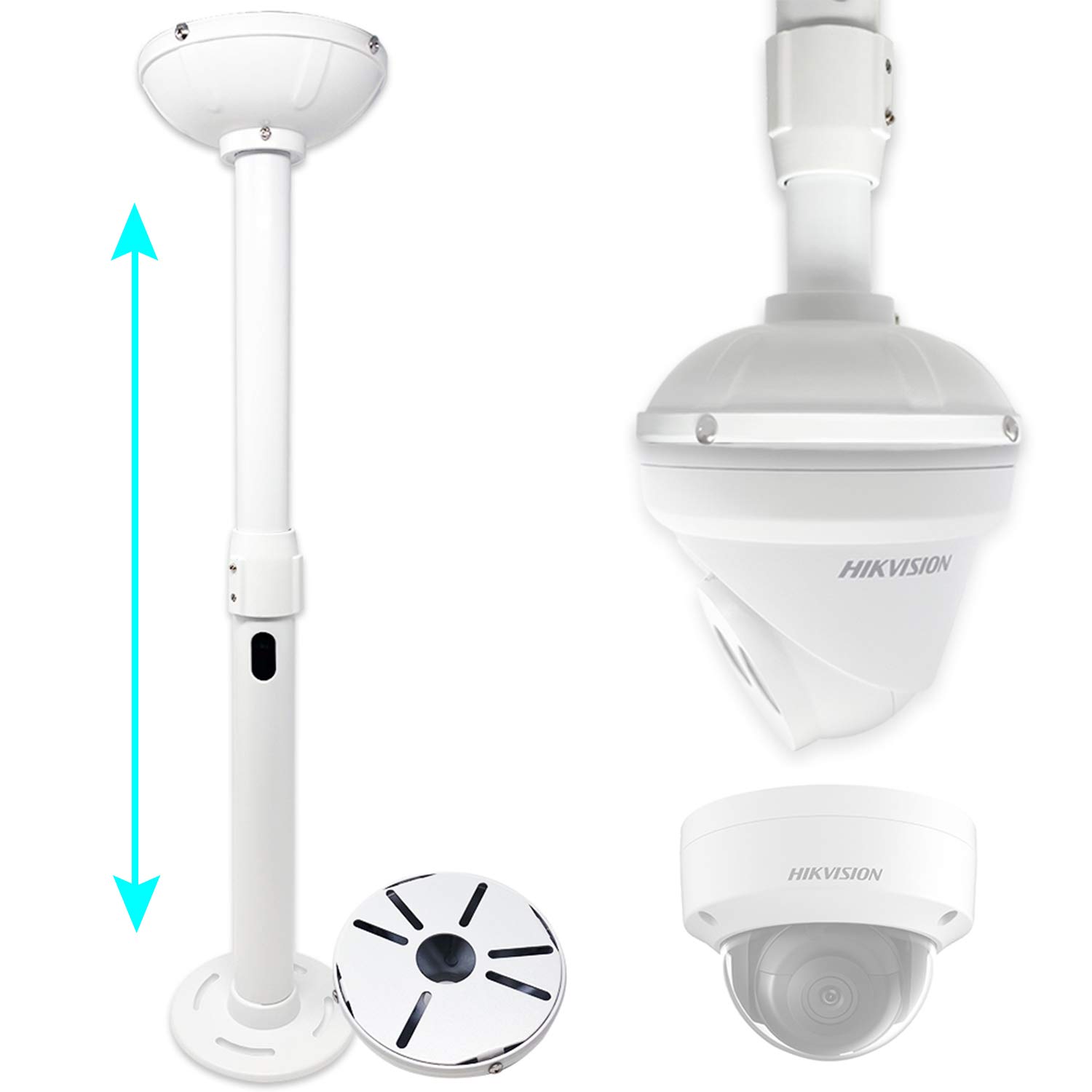 AmSecu Universal Adjustable Length Ceiling Camera Mount Bracket - Compatible with Hikvision, CPM PC110/130/135/155, DS-1271ZJ-110/130-TRL - Secure CCTV Surveillance Installation for Indoor/Outdoor Use (1 Pack)