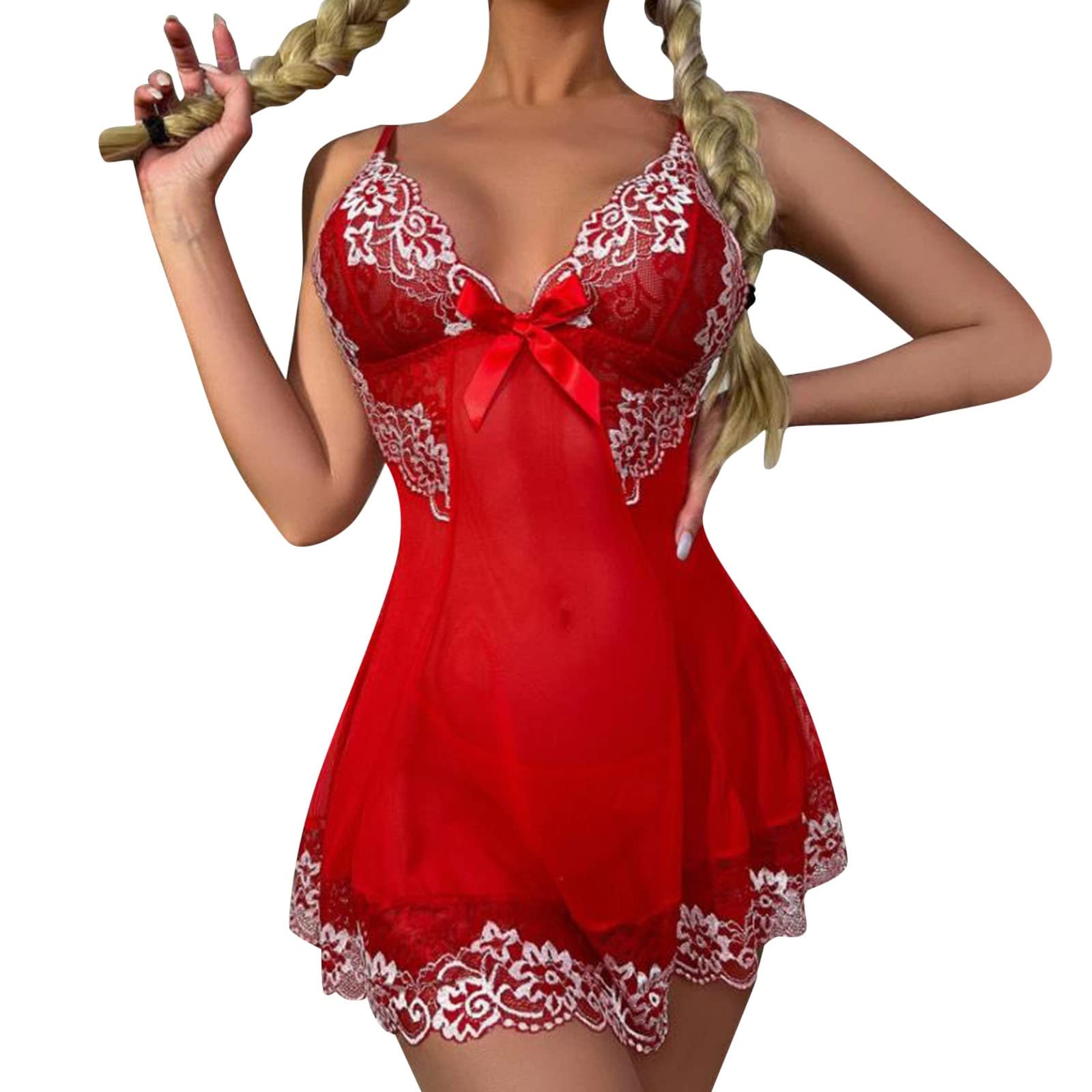 Sexy Lace Mesh Babydoll Nightgown with Suspender Skirt - Women's Honeymoon Lingerie Pajama Set for Romantic Nights & Bridal Shower