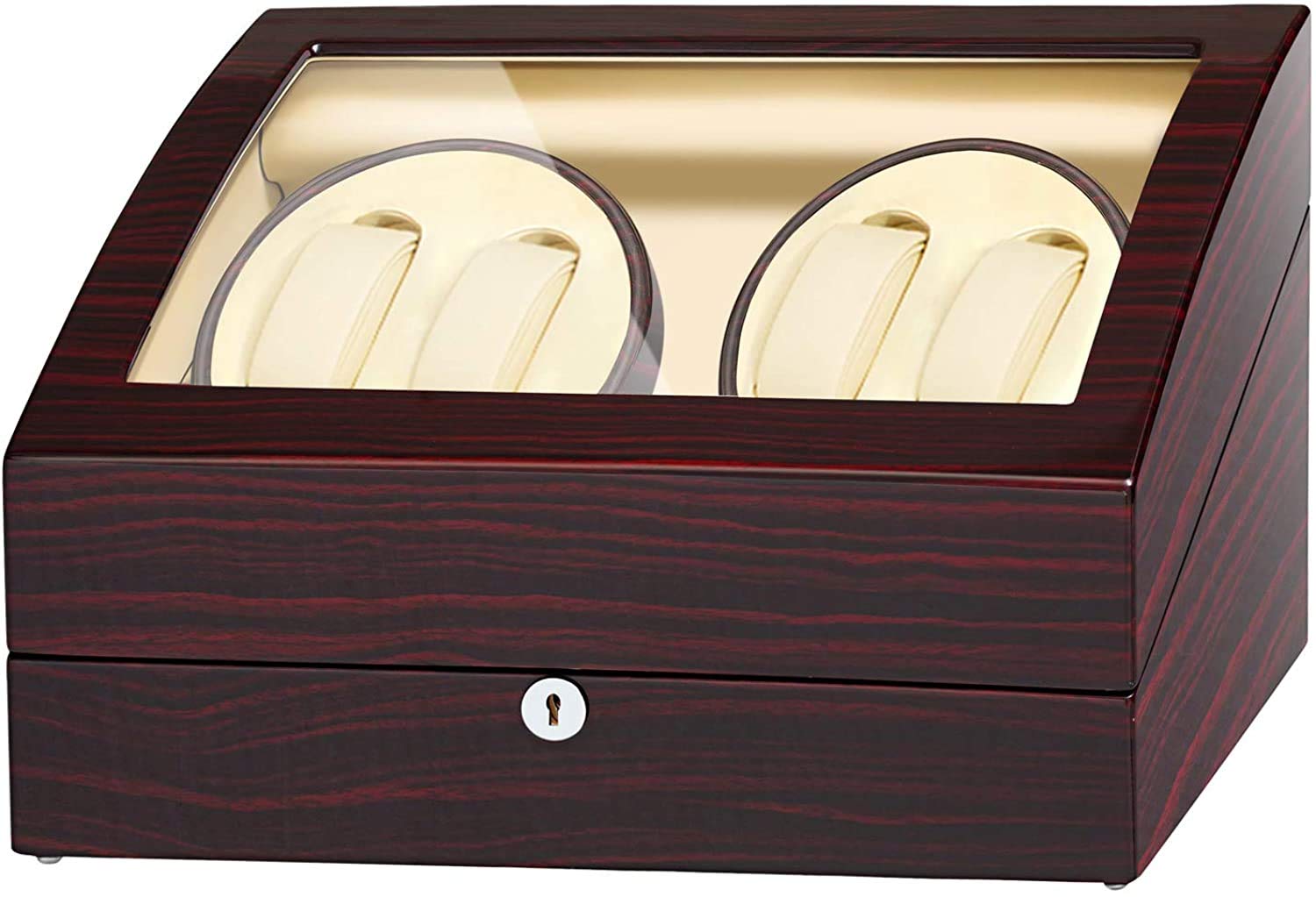 Premium JUQEEN Watch Winder for 4 Automatic Watches with 6 Storage Slots - Ebony Wood Display Case | Perfect for Watch Collectors & Luxury Watch Storage at Home or Office