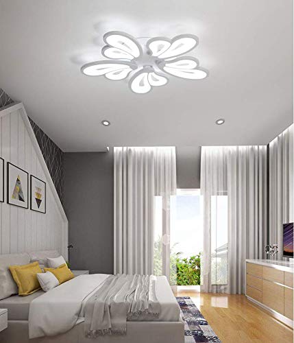 5-Headed Heart-Shaped LED Semi-Flush Mount Ceiling Light Fixture - 65W Modern Acrylic Chandelier with White Metal Canopy (110-120V, White Light) - Perfect for Living Room, Bedroom, Dining Room & Restaurant Lighting Decor