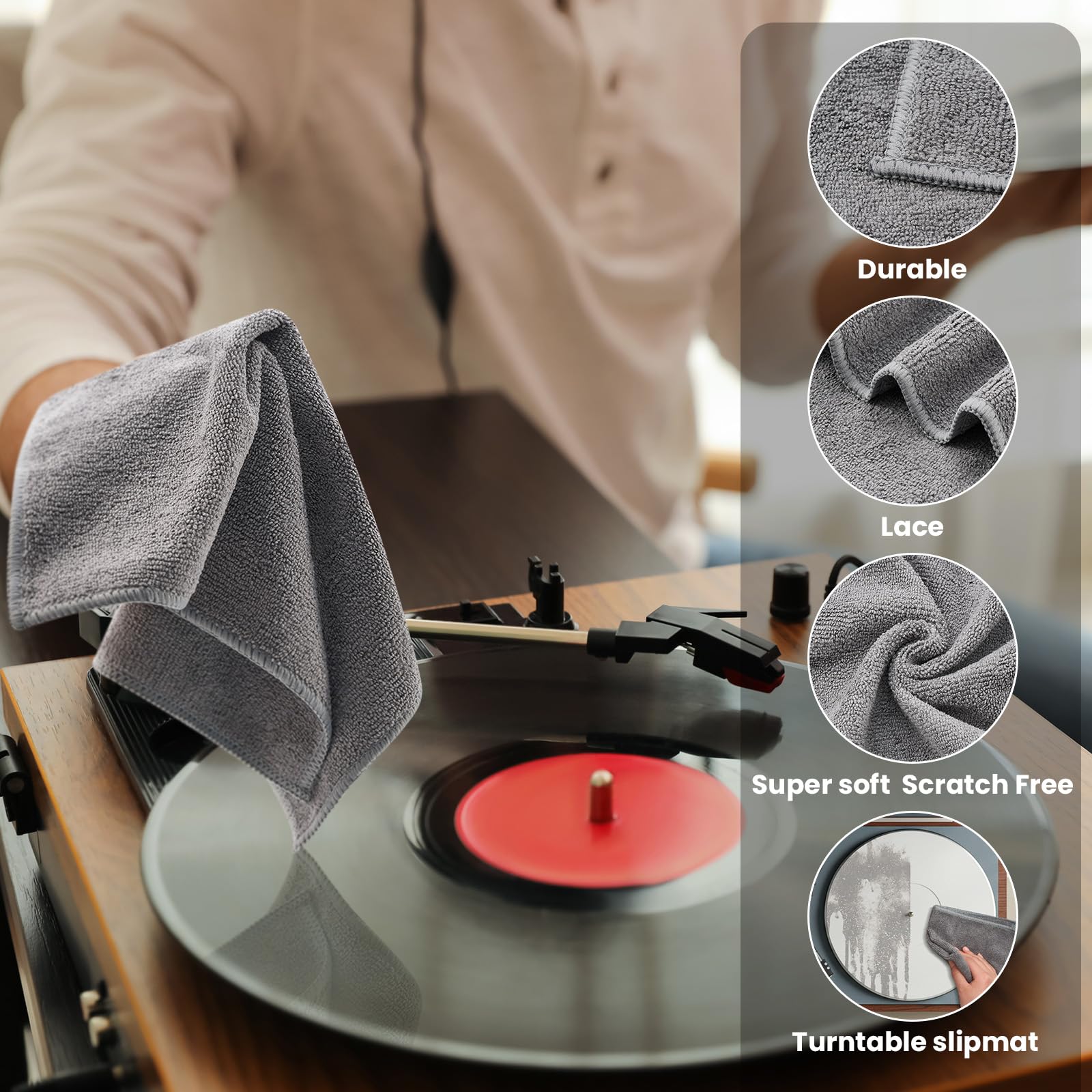 Honeydak 8-Pack Anti-Static Microfiber Cleaning Cloths for Vinyl Records, Glasses, TV Screens & Laptops – Ultra-Soft Scratch-Free Dust Removal for Audiophiles & Electronics