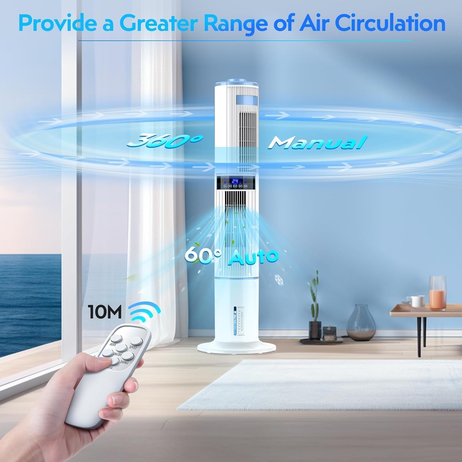 Portable Air Conditioner Tower Fan with Water Cooling & Remote Control - 4 Modes, 24H Timer, 65W, 4L Tank - Perfect for Bedroom, Office & Home Cooling