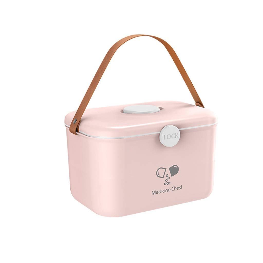 Lockable 2-Tier Plastic First Aid Storage Box - Family Medical Kit Organizer with Flower Pot Rack Design | Portable Medicine Container for Home, Office & Emergency Use (Pink/White)