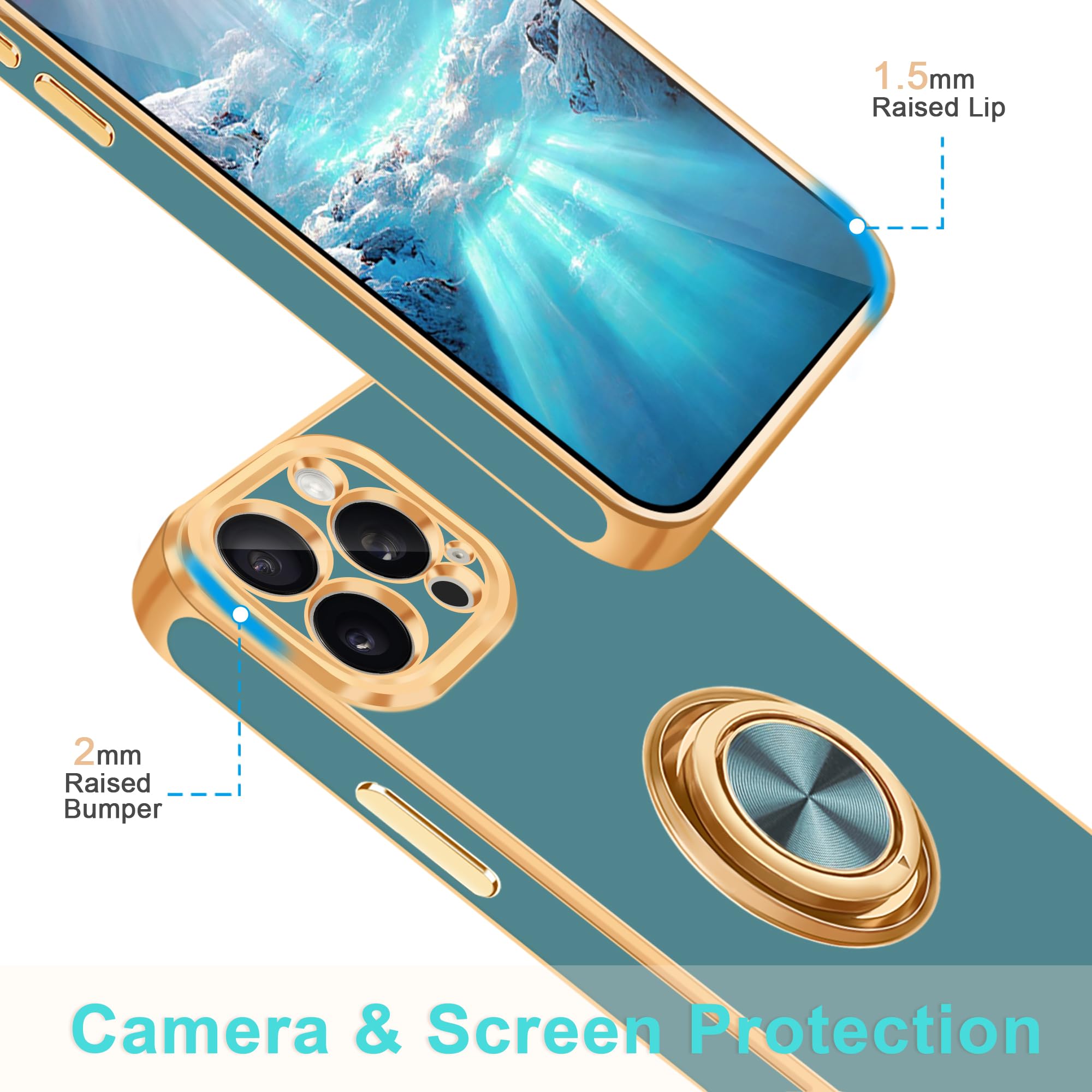 **Magnetic Shockproof iPhone 15 Pro Max Case with 360° Ring Holder & Kickstand – Slim Thin Protective Cover for Men & Women (6.7