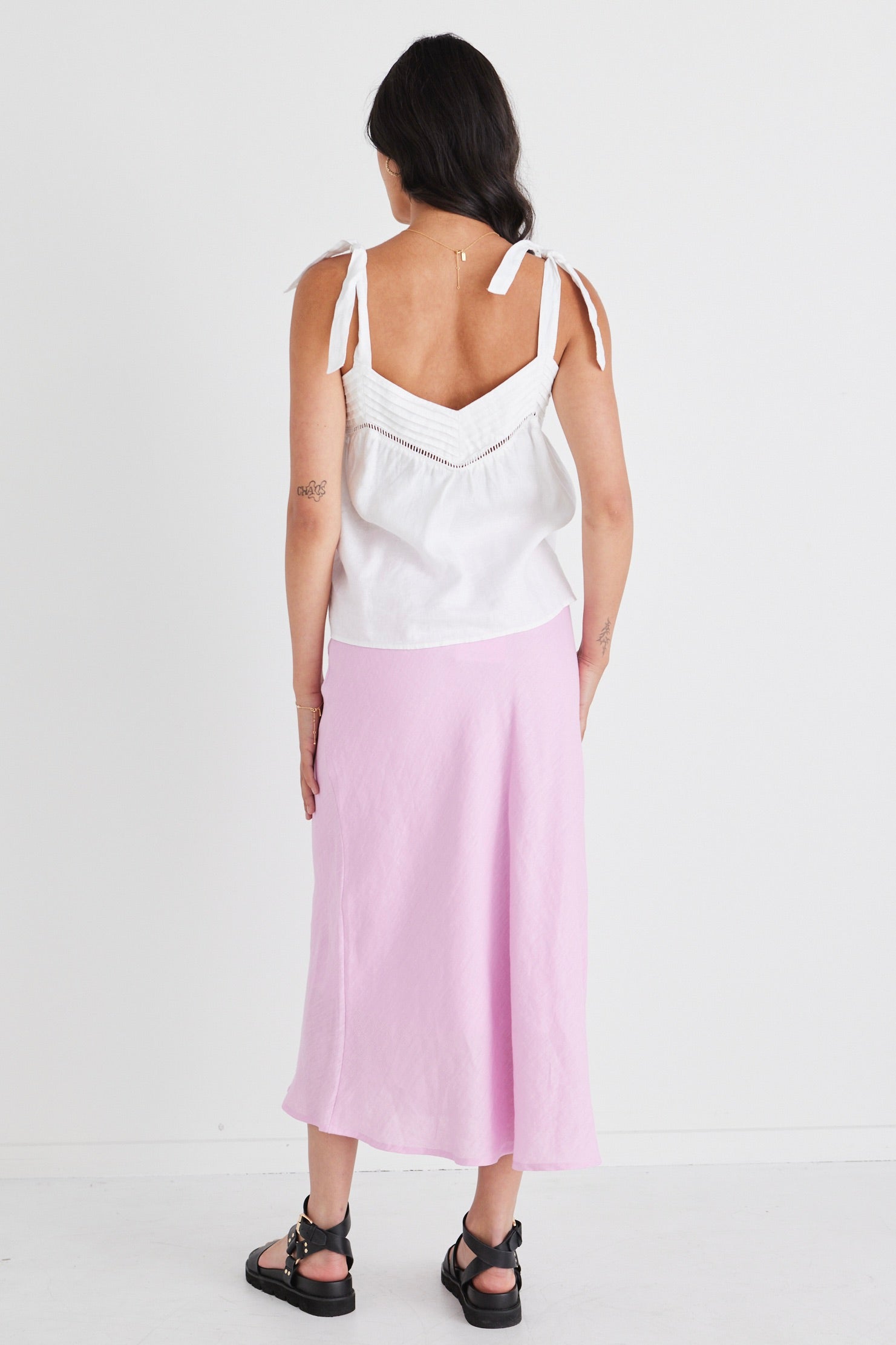 Fluid White Linen Reversible Tie Shoulder Cami Top - Women's Summer Beachwear & Casual Outfit Essential