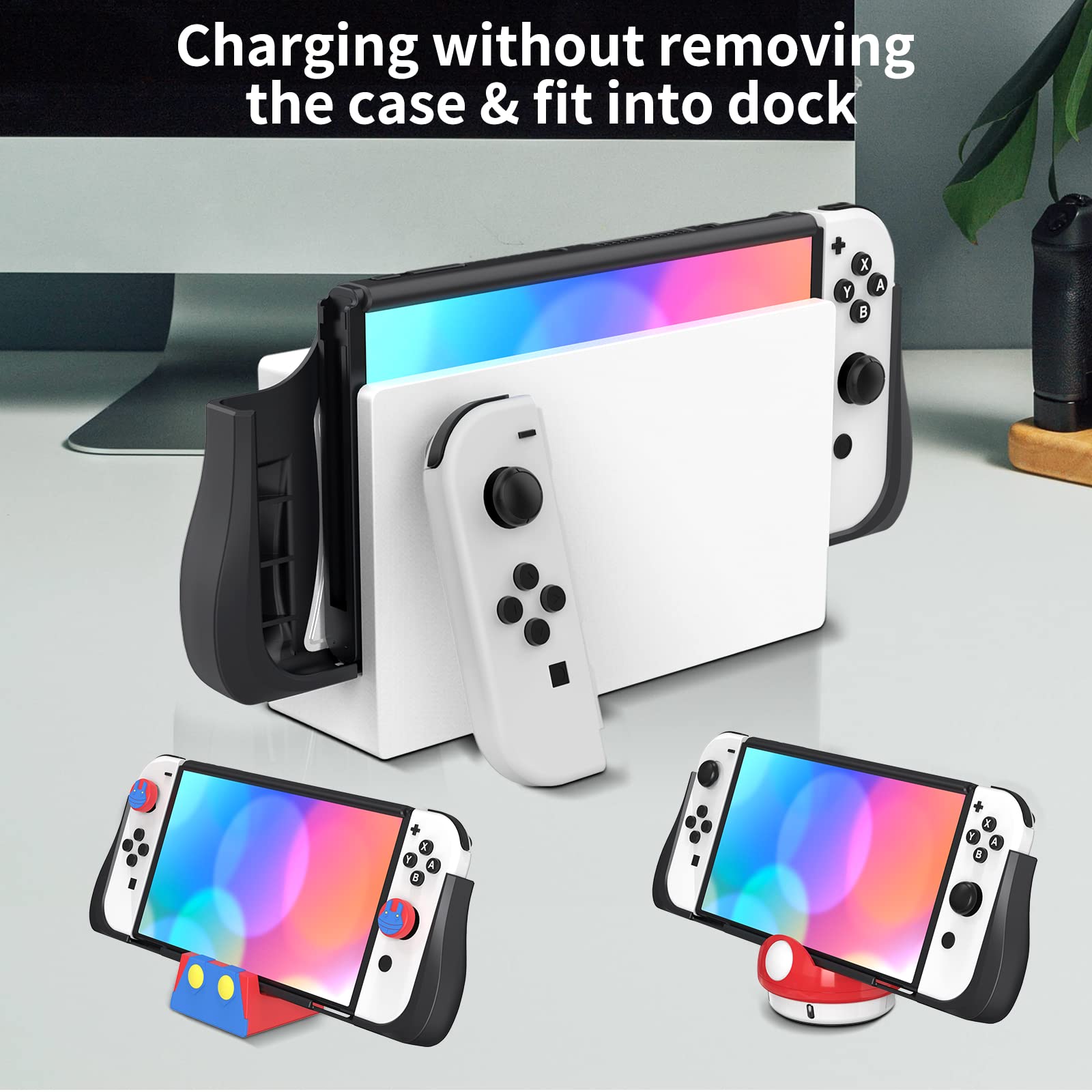 Premium Nintendo Switch OLED Case - Black Protective Cover with Ergonomic TPU Grip for Joy-Con Controllers | Perfect for Gaming, Travel & Daily Protection