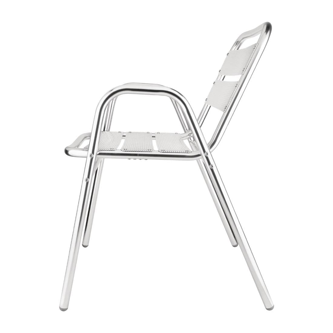 4-Pack Silver Aluminum Stacking Chairs with Arched Arms for Outdoor Events - 780x600x495mm - Perfect for Patio, Garden & Wedding Receptions
