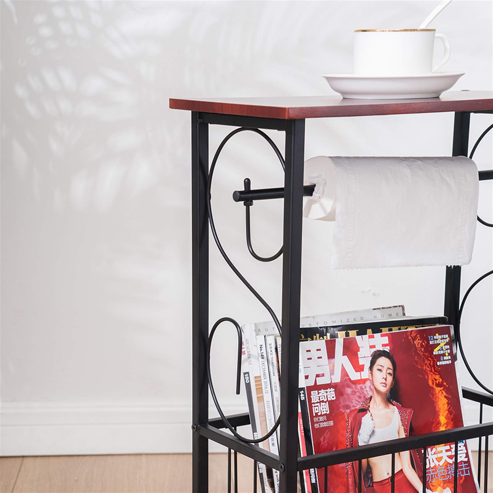 Industrial Retro Side Table with Storage Shelves - Small Living Room End Table, Nightstand or Sofa Table, Brown, 14.6 x 8 x 21.3 Inches - Perfect for Bedroom, Office or Apartment Decor