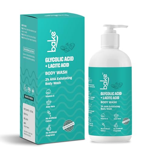 BAKE 2% AHA Exfoliating Body Wash with Glycolic & Lactic Acid - Antibacterial & Anti-Inflammatory Formula for Smooth Skin | Improves Uneven Skin Tone, Exfoliates Dead Cells | Unisex Body Cleanser for Rough & Bumpy Skin | 250ml | Perfect for Daily Shower & Post-Workout Skincare Routine