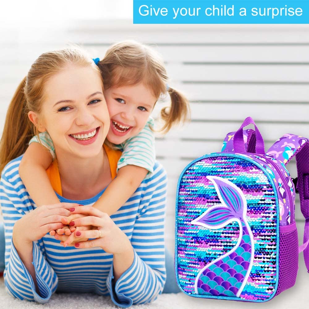 AGSDON Toddler Backpack with Removable Safety Leash - 9.5 Inch Cute Mermaid Design Baby Bookbag for Boys & Girls - Perfect for Daycare, Travel, and Outdoor Adventures
