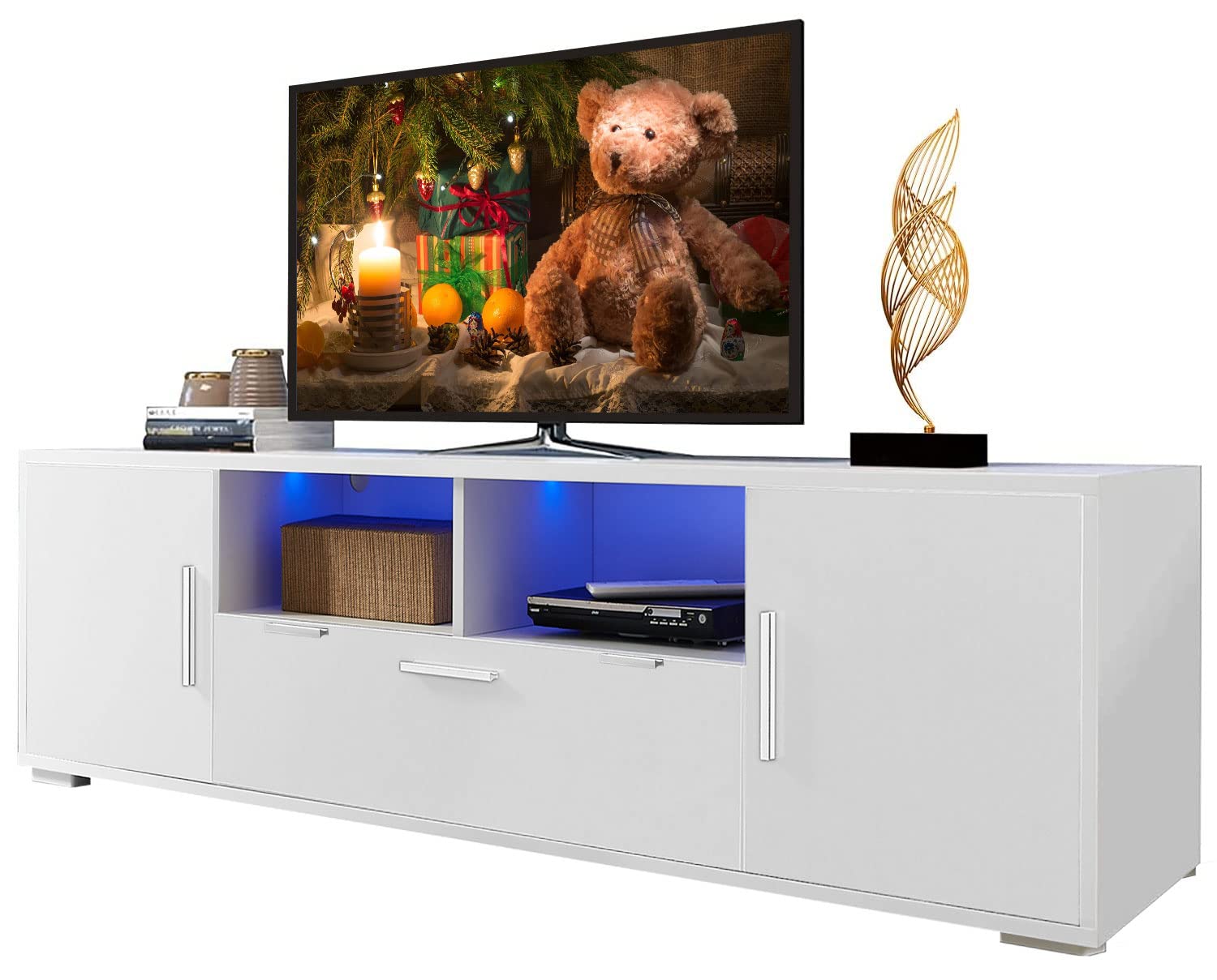 Modern TV Stand for 50-65 Inch TVs - Quick Assembly in 20 Minutes, LED Entertainment Center with Storage Cabinet & High Glossy Finish, Media Console Table for Living Room - Perfect for Home Theater Setup & Stylish Living Room Decor
