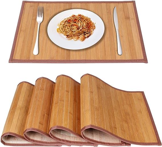 Eco-Friendly Bamboo Placemats Set of 4 - Stain & Heat Resistant, Durable Dining Table Mats for Kitchen - Perfect for Everyday Meals, Dinner Parties & Home Decor
