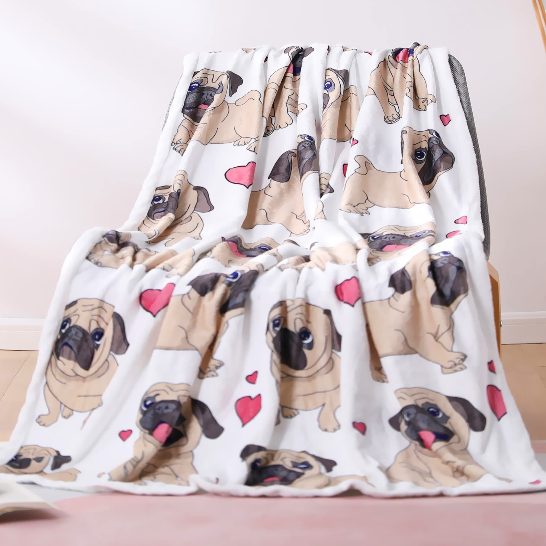 Super Soft Pug Blanket for Adults - Cute Puppy Plush Throw Blanket, 47