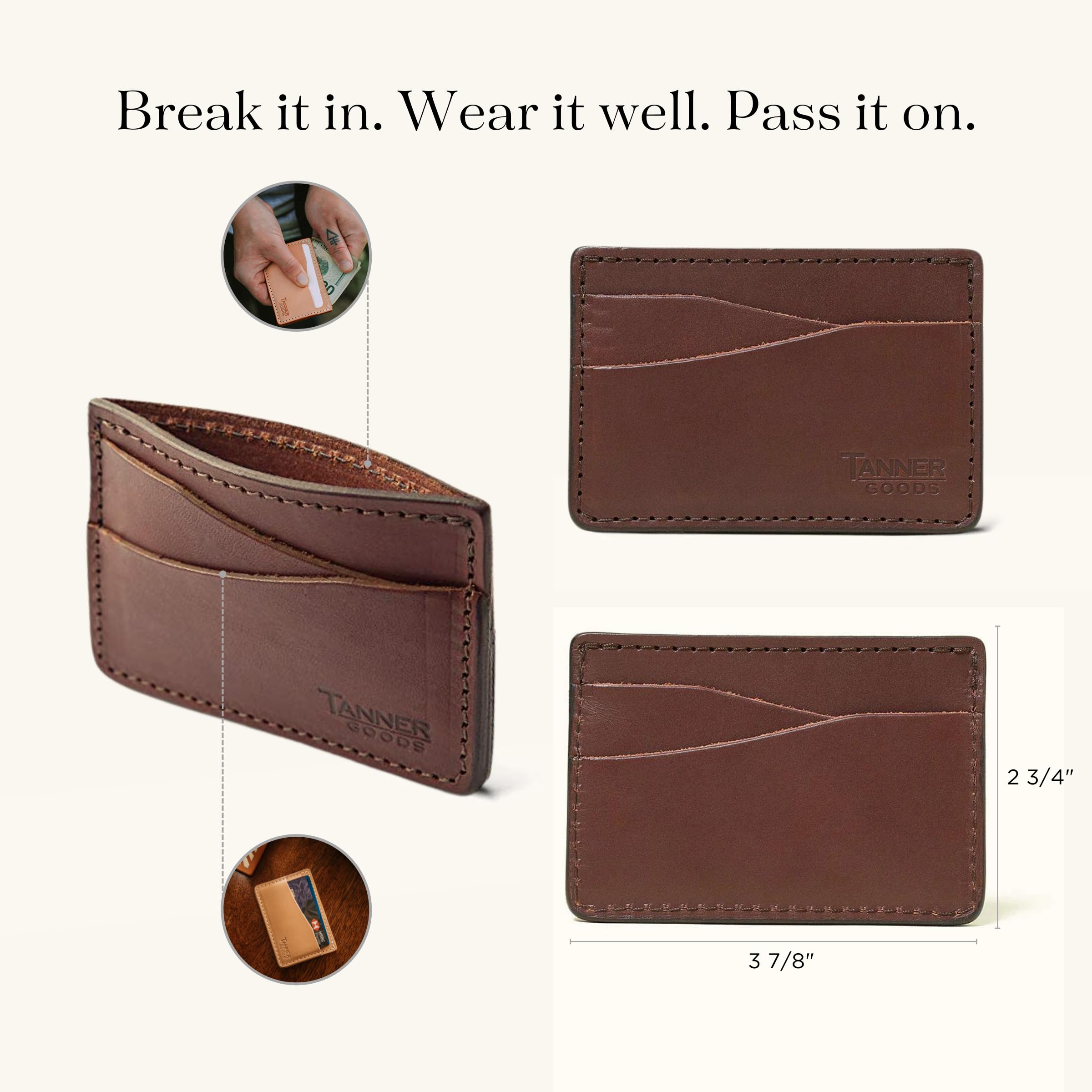 TANNER GOODS Men's Leather Wallet - Slim Front Pocket 4 Card Holder, Journeyman Series in Cognac Brown | Perfect for Everyday Carry, Travel & Minimalist Lifestyle
