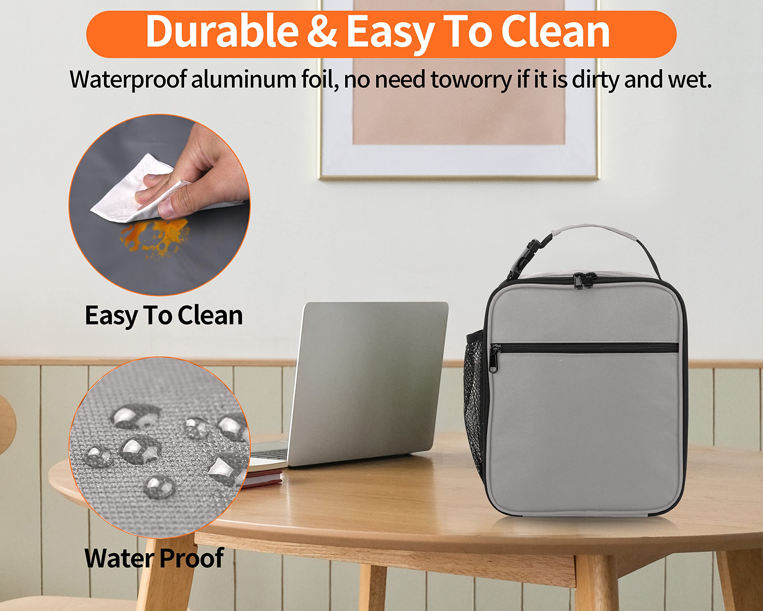 Insulated Lunch Box for Men & Women - Reusable Small Lunch Bag with Thermal Insulation - Perfect for Office, School, Picnics & Outdoor Activities (Light Gray)