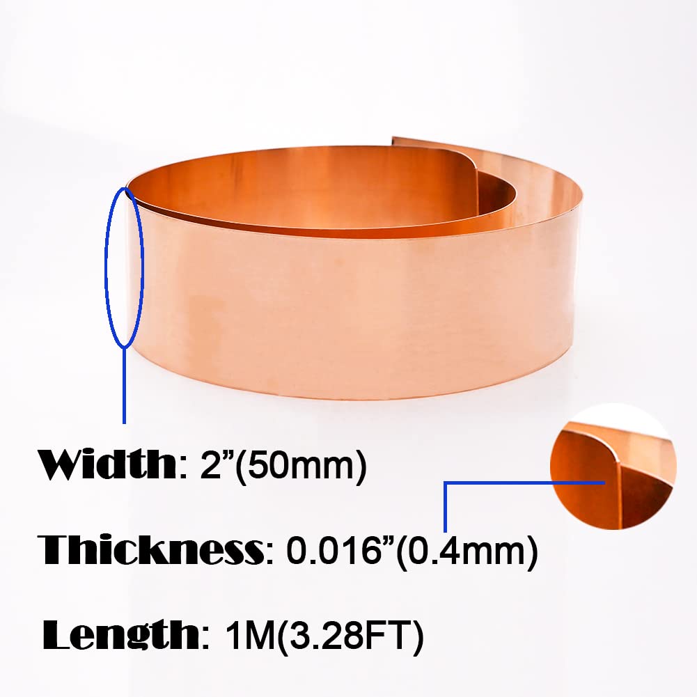 Premium 0.4mm x 50mm x 1000mm Pure Copper Sheet Roll - High-Quality Copper Metal Foil & Strip for Jewelry Making, DIY Crafts, Electrical Projects & Home Repairs