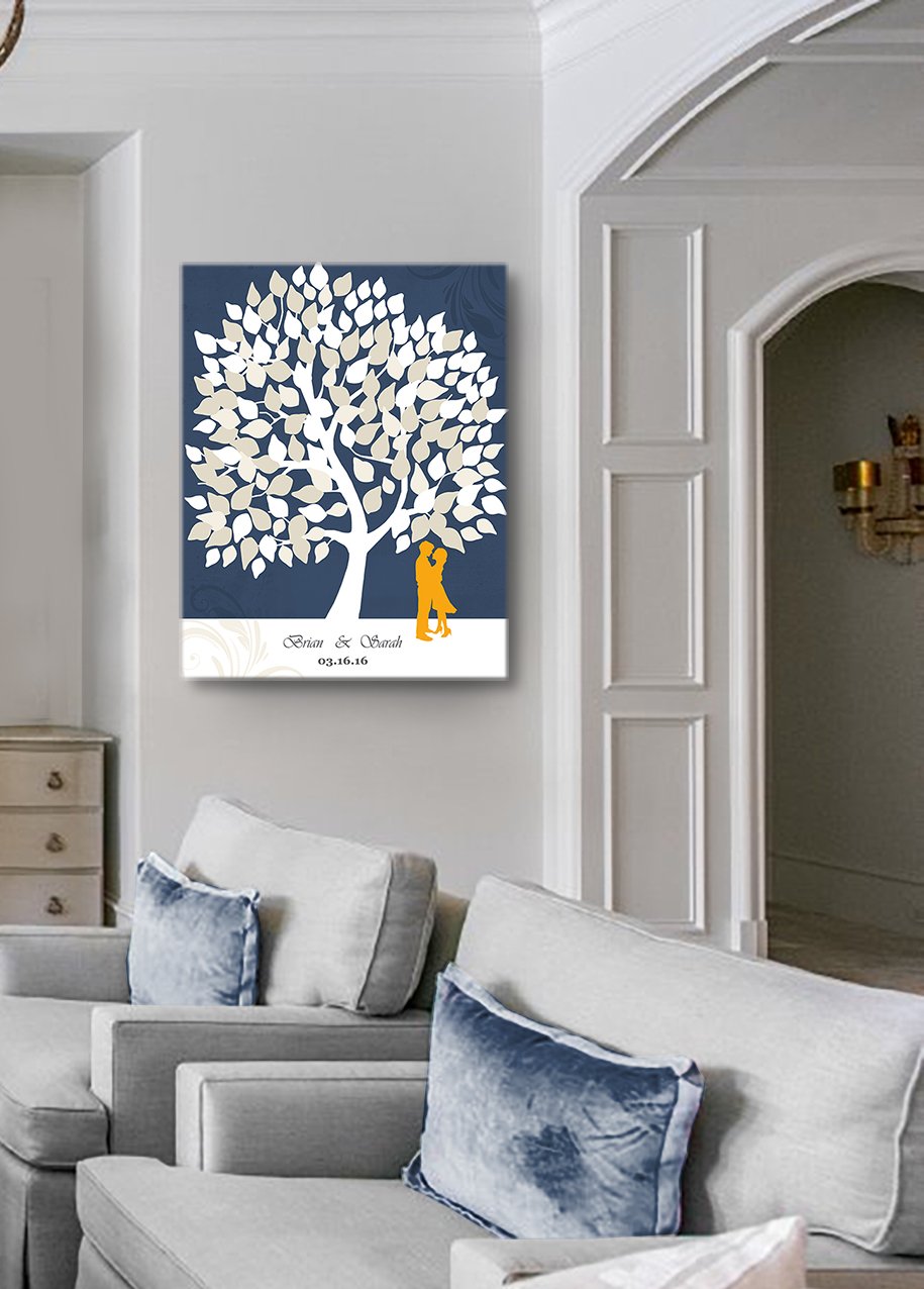 Personalized Couple Tree Canvas Wall Art - Custom His & Hers Names & Date - Romantic Wedding, Anniversary, Housewarming Gift - Navy Blue 20