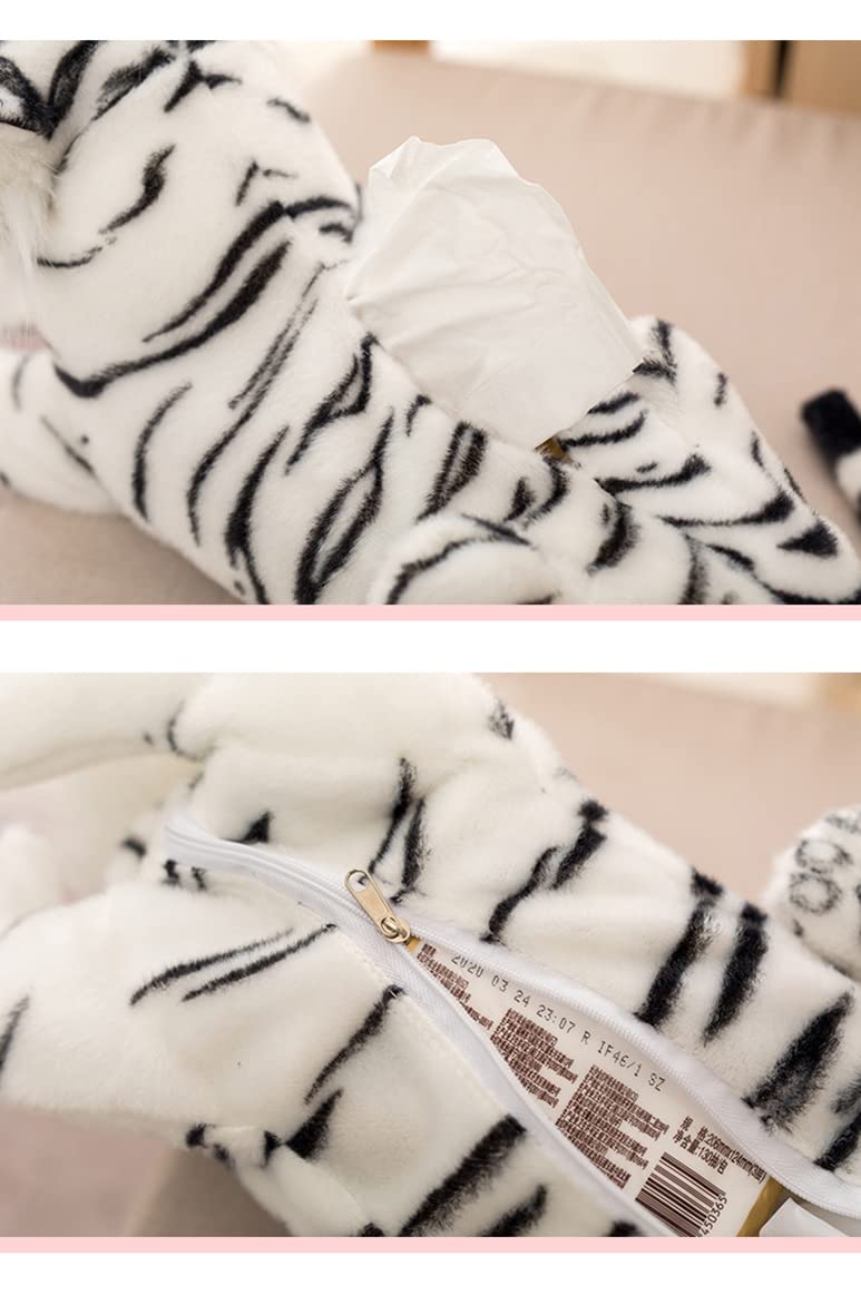 Soft Plush Tiger Stuffed Animal Tissue Box Cover - Cute White Tiger Decorative Holder for Living Room, Office Desk, Nightstand & Vanity | Home Decor Gift Idea for Animal Lovers