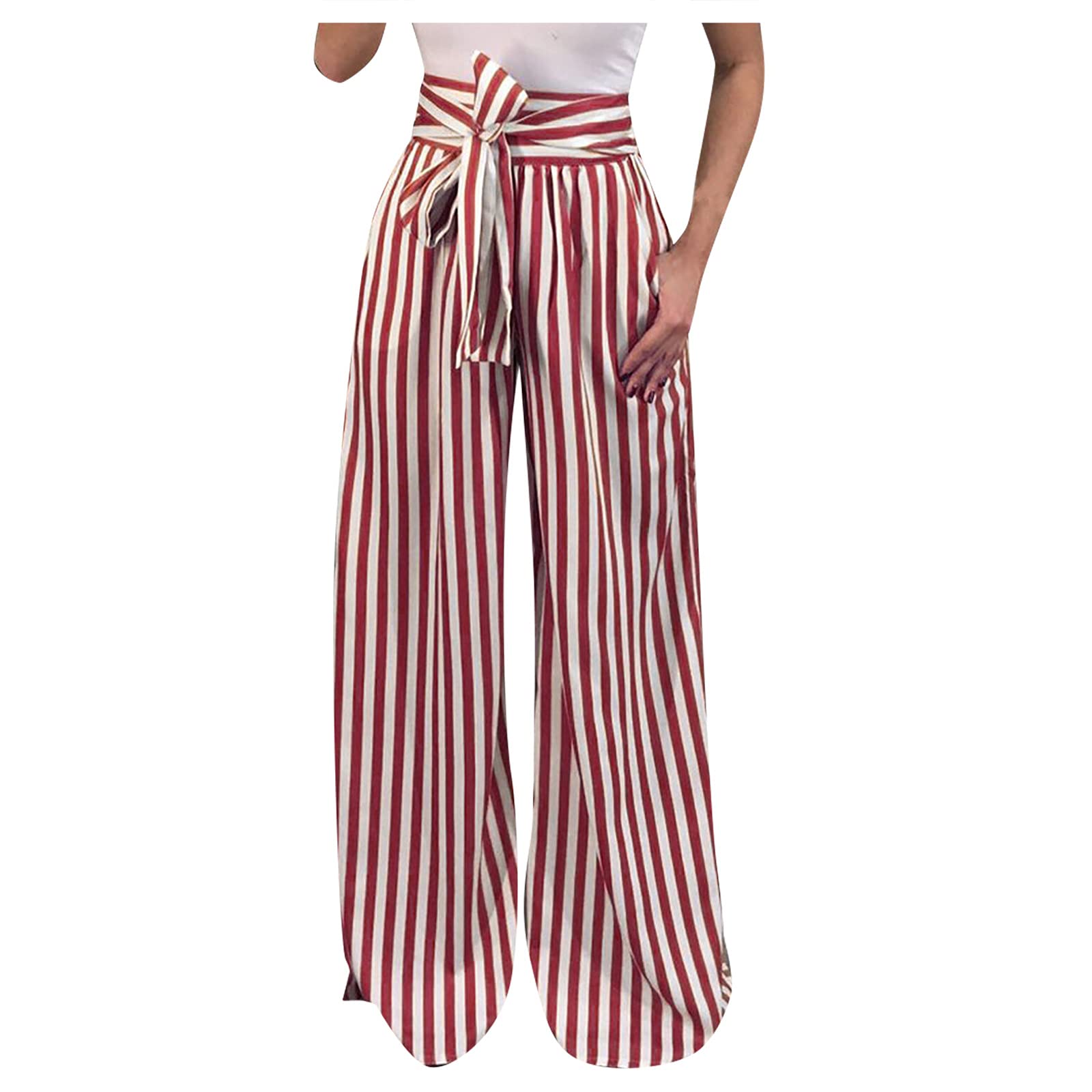 Women's High Waist Striped Pants - Slim Fit & Wide Leg Casual Sweatpants for Lounge, Work & Travel | Comfortable Loose Long Pants