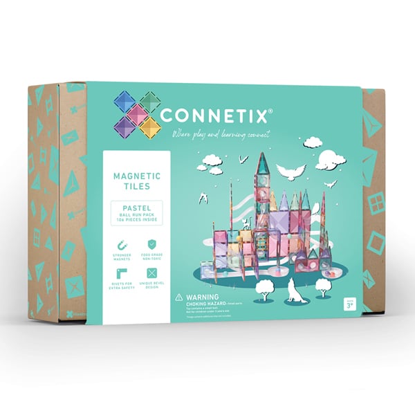 Connetix Magnetic Tiles Pastel Ball Run Pack - 106 Piece STEM Educational Building Toys for Kids | Perfect for Creative Play, Classroom Activities & Birthday Gifts