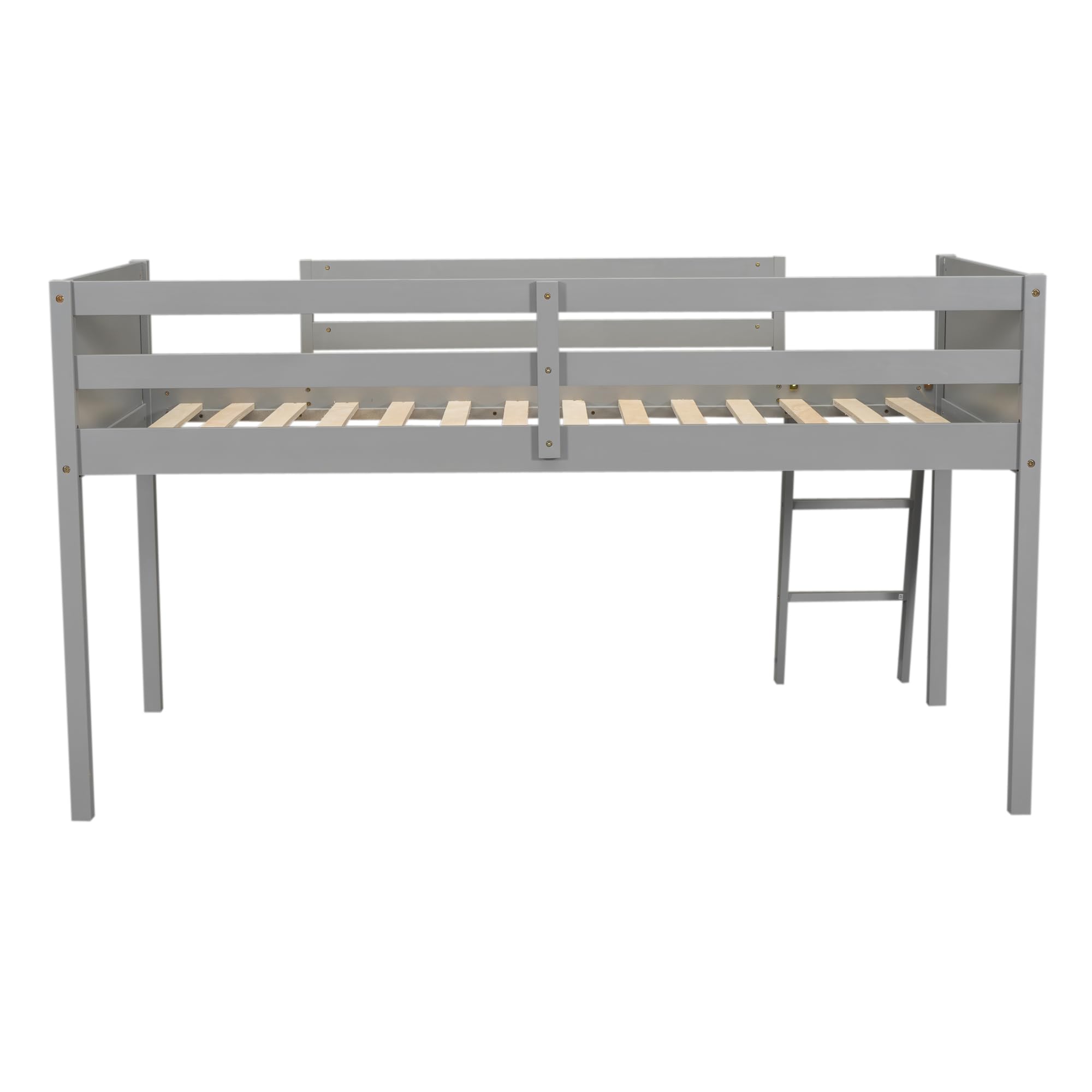 Harper & Bright Designs Twin Low Loft Bed for Kids - Sturdy Wood Frame with Ladder & Safety Guardrails - Perfect for Small Rooms, Dorms, or Shared Spaces - Gray (Twin Size, Ideal for Girls, Boys & Teens)
