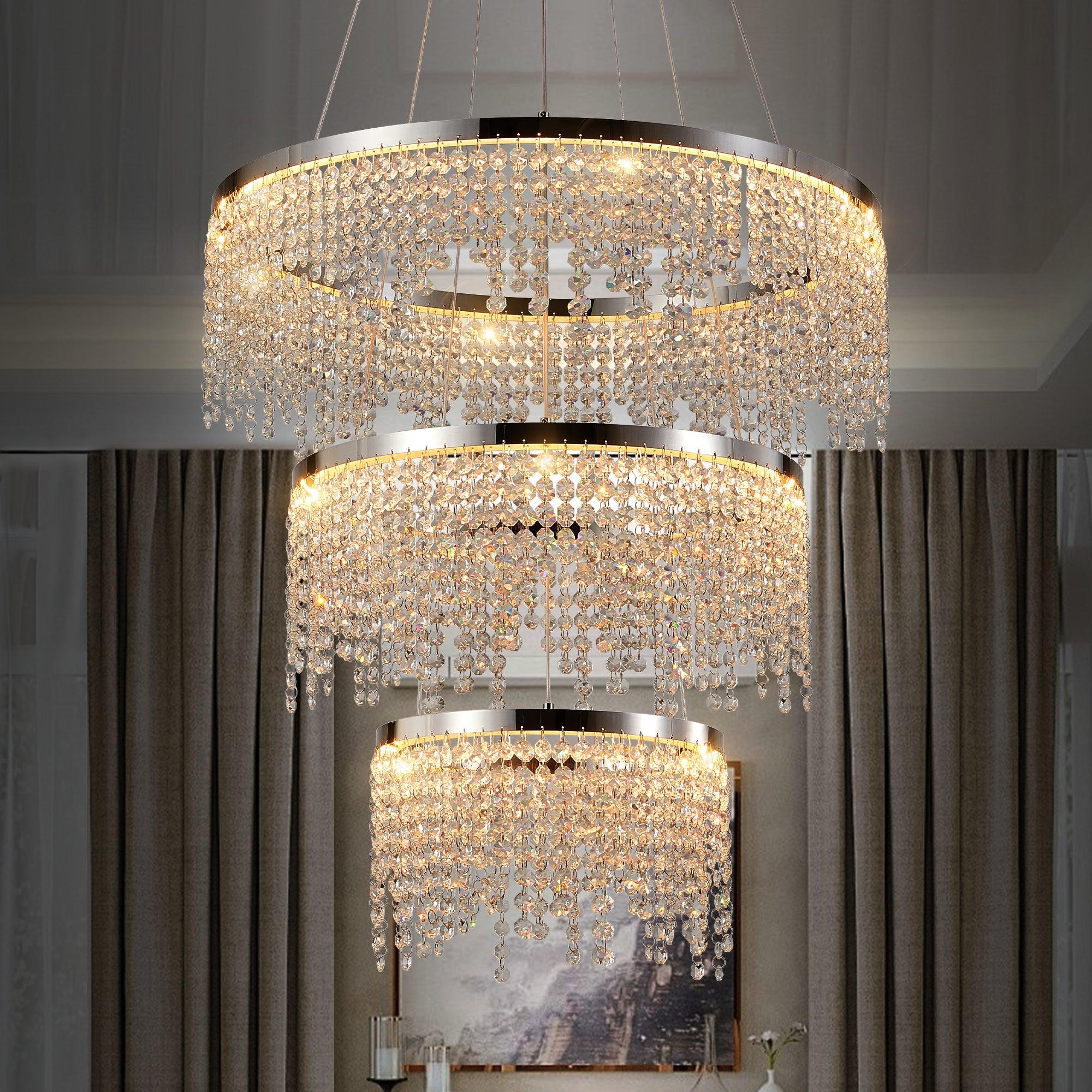 23.6 Inch Modern Crystal Chandelier - Luxury Hanging Ceiling Lamp with Elegant Pendant Design for Dining Room, Bedroom & Living Room Lighting Decor