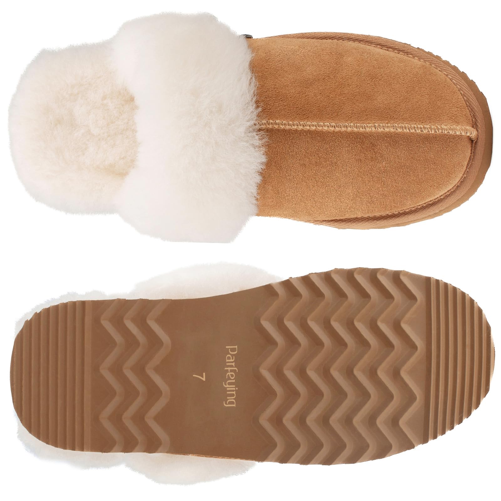 Parfeying Women's Sheepskin House Slippers - Soft Indoor/Outdoor Shearling Slippers for Women with Non-Slip Sole | Cozy Home, Office & Winter Wear