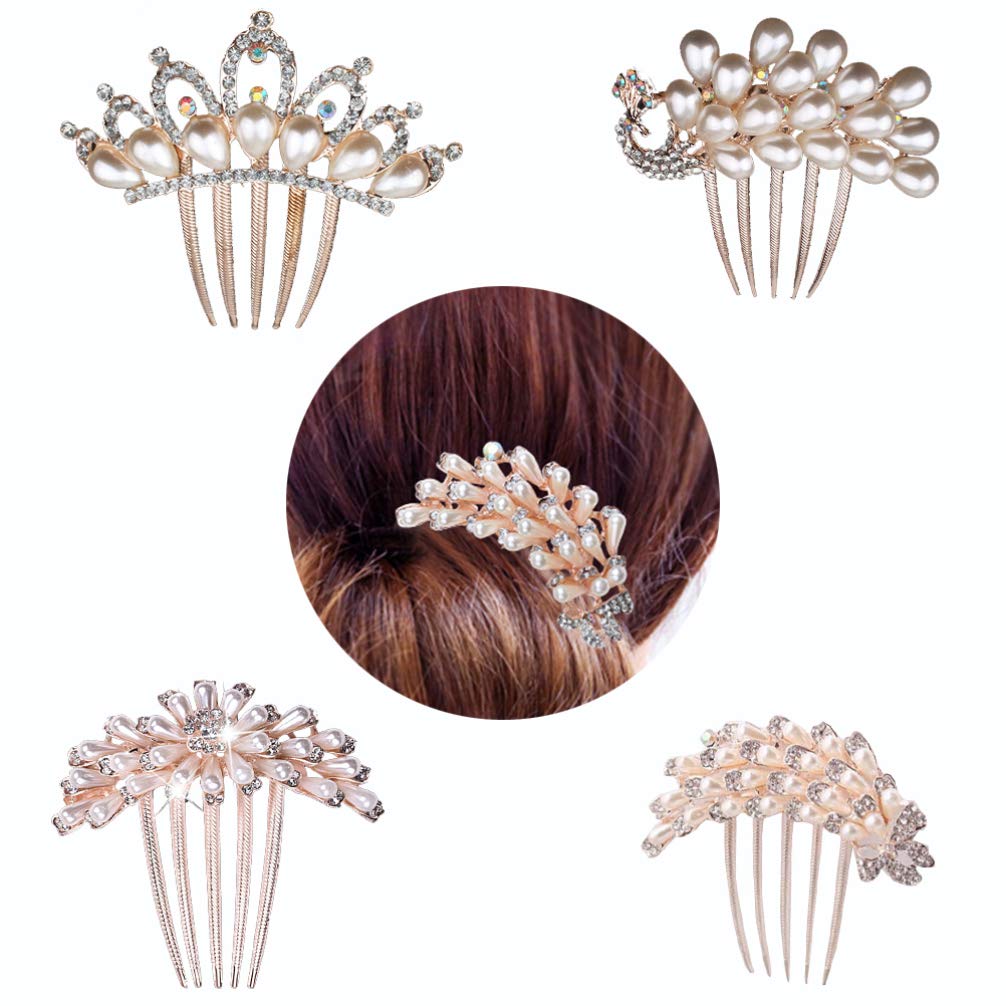 4pcs Crystal Bridal Hair Combs - Rhinestone Wedding Hair Accessories for Women & Girls, Flower Hair Clips for Bride, Bridesmaid & Prom - Perfect for Weddings, Proms & Special Occasions