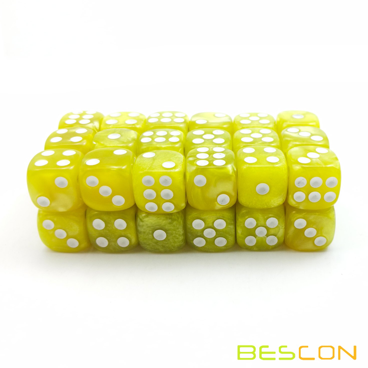 Bescon 12mm Six-Sided Dice Set - 36 Marble Yellow D6 Dice in Brick Storage Box | Perfect for Board Games, RPGs, Math Education & Casino Night