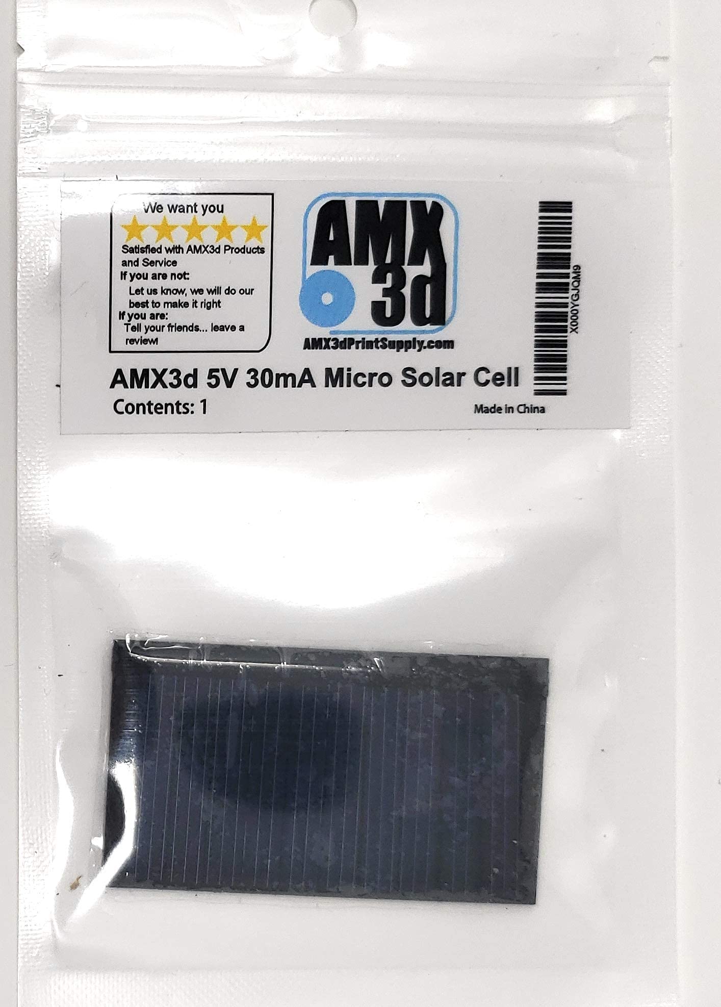 AMX Solar 5V 30mA 53x30mm Micro Mini Solar Panel Cells for DIY Projects, Toys, Classrooms & Labs - Perfect for Solar Charging 3.6V Devices, Science Experiments & Educational Activities