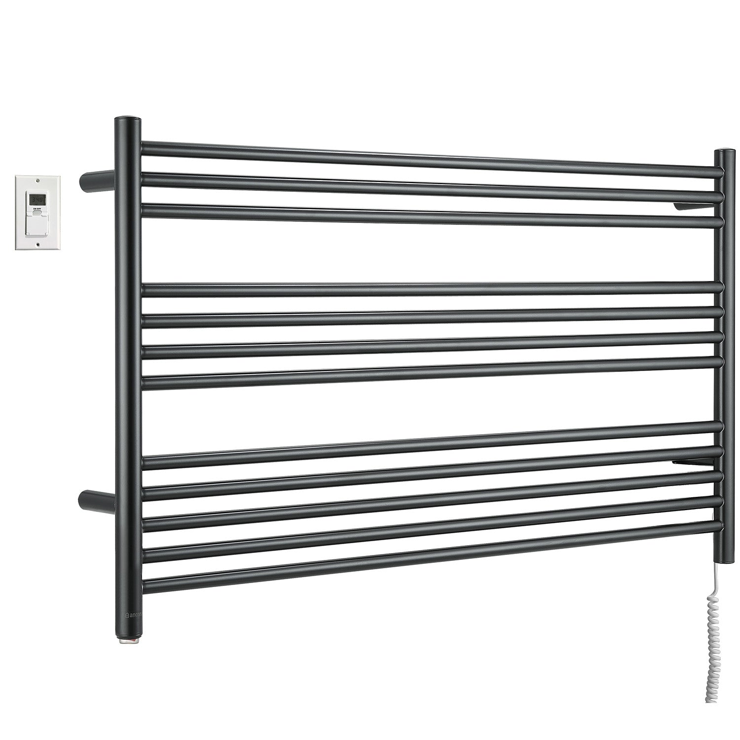 Ancona Amplia Dual 12 Bar Hardwired & Plug-in Electric Towel Warmer - Matte Black Finish with Digital Wall Timer - Perfect for Bathroom, Spa & Luxury Home Use