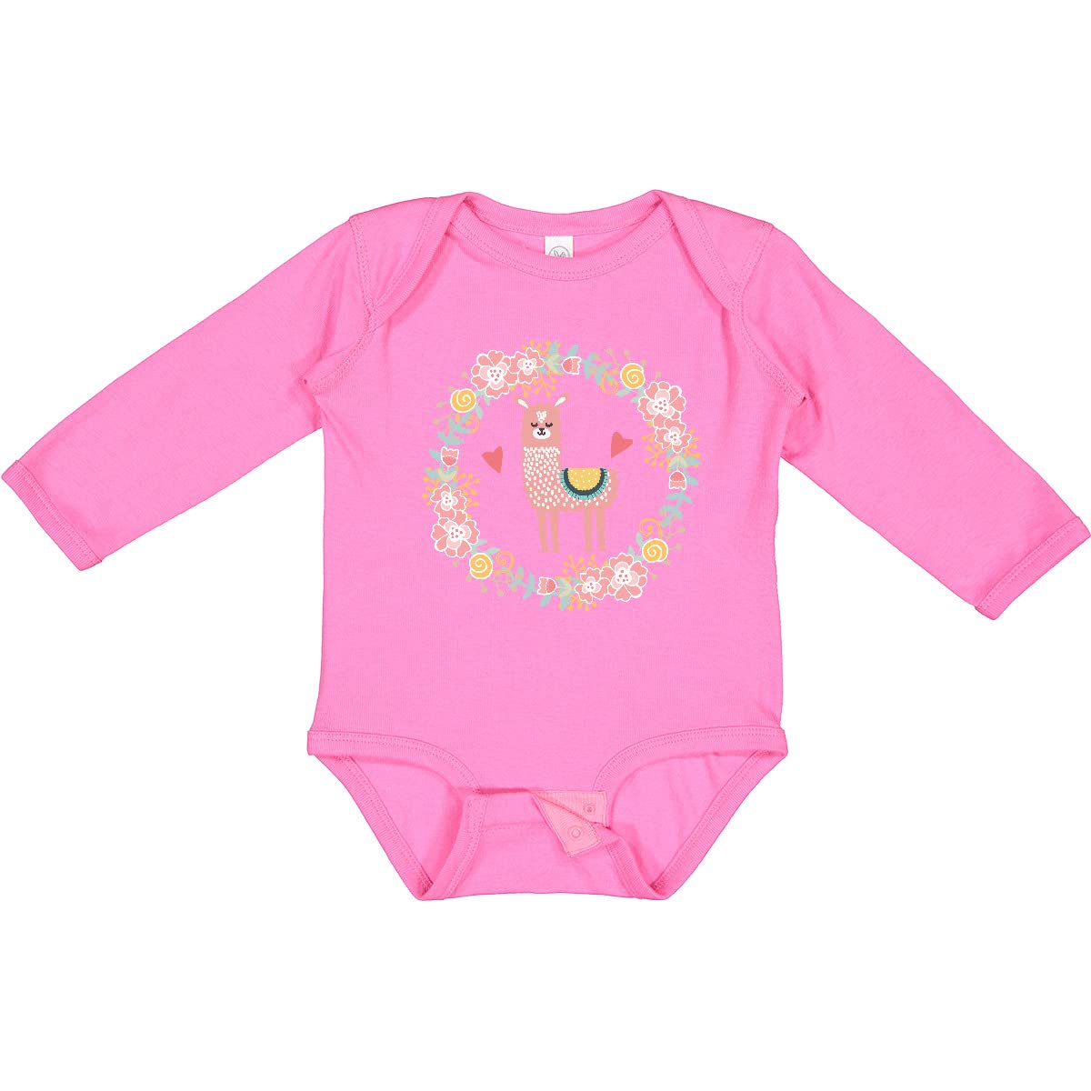 Inktastic Llama Rose Flower Wreath Long Sleeve Baby Bodysuit - Cute Animal Print Onesie for Newborns & Infants - Perfect for Photo Shoots, Birth Announcements & Everyday Wear