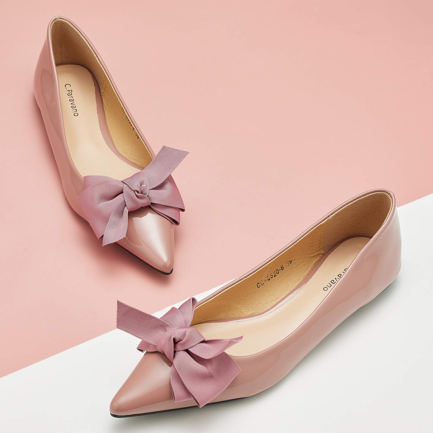C.Paravano Women's Pointy Bow Flats - Comfortable & Stylish Slip-On Shoes for Casual Wear, Office & Work | Perfect for Business Attire, Daily Commute & Formal Occasions