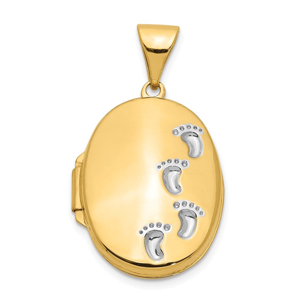 14K Yellow Gold Rhodium-Plated Footprint Locket Necklace - Personalized Keepsake for Birth, Baby, or Anniversary Gifts - Perfect for Moms, Grandmothers, and Loved Ones