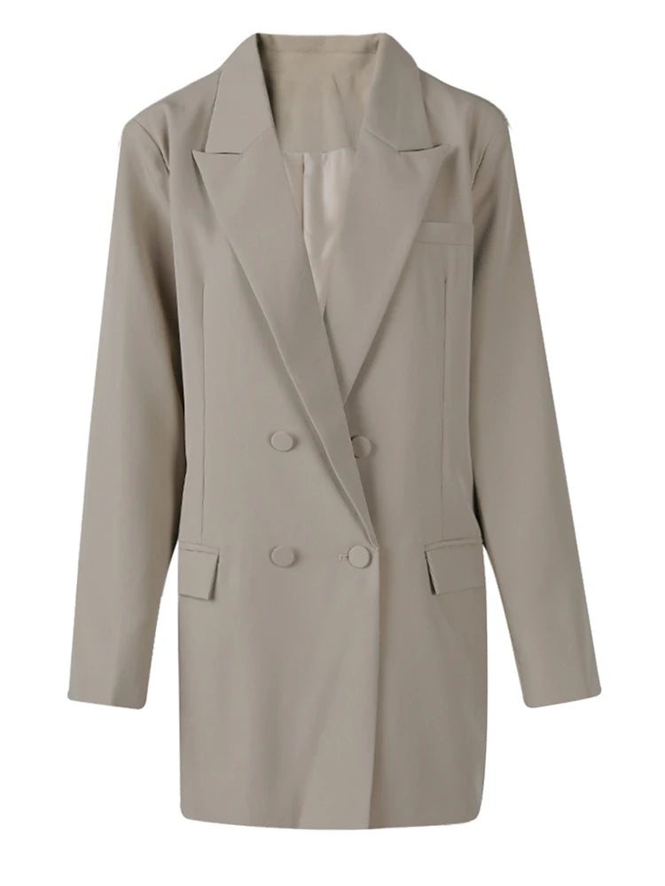 Women's Big Size Khaki Long Blazer & Wide Leg Pants Two-Piece Suit - Lapel Long Sleeve Fashion Set for Spring & Autumn 2025 | Office Wear, Business Casual, Formal Outfits