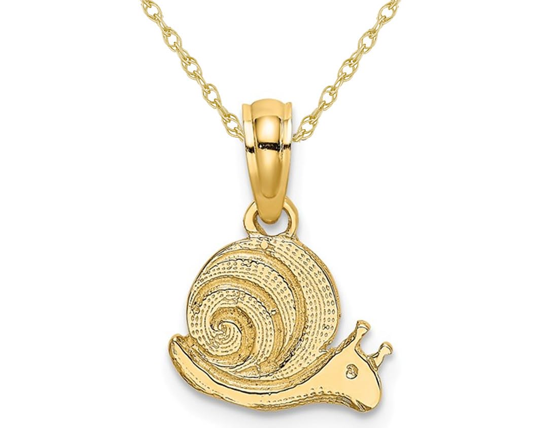 14K Yellow Gold Mini Snail Charm Pendant Necklace - Dainty Polished Gold Snail Pendant with 18