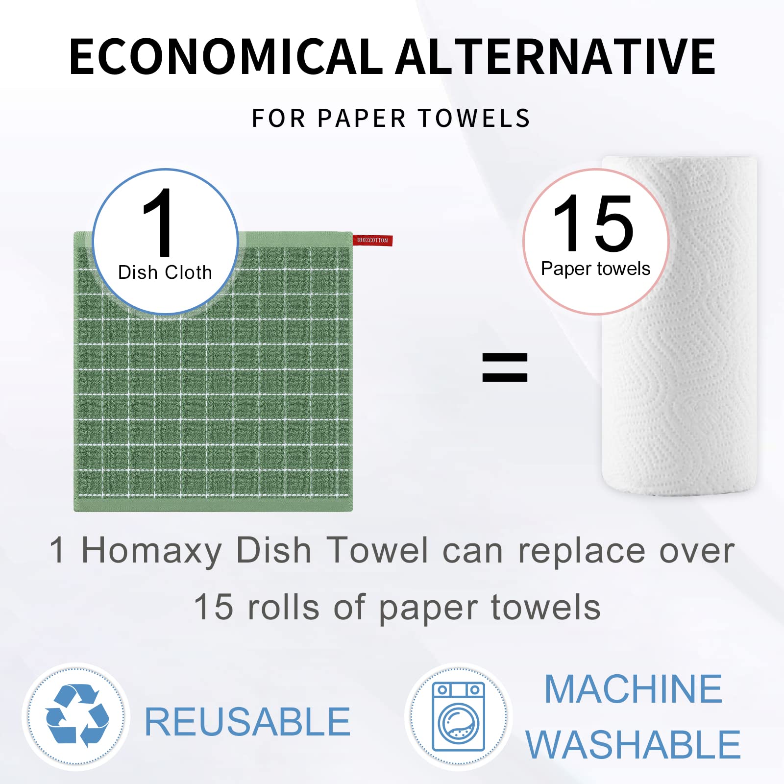 Homaxy 100% Cotton Terry Dish Cloths - Ultra Soft Absorbent Kitchen Towels (6 Pack) for Washing & Drying Dishes