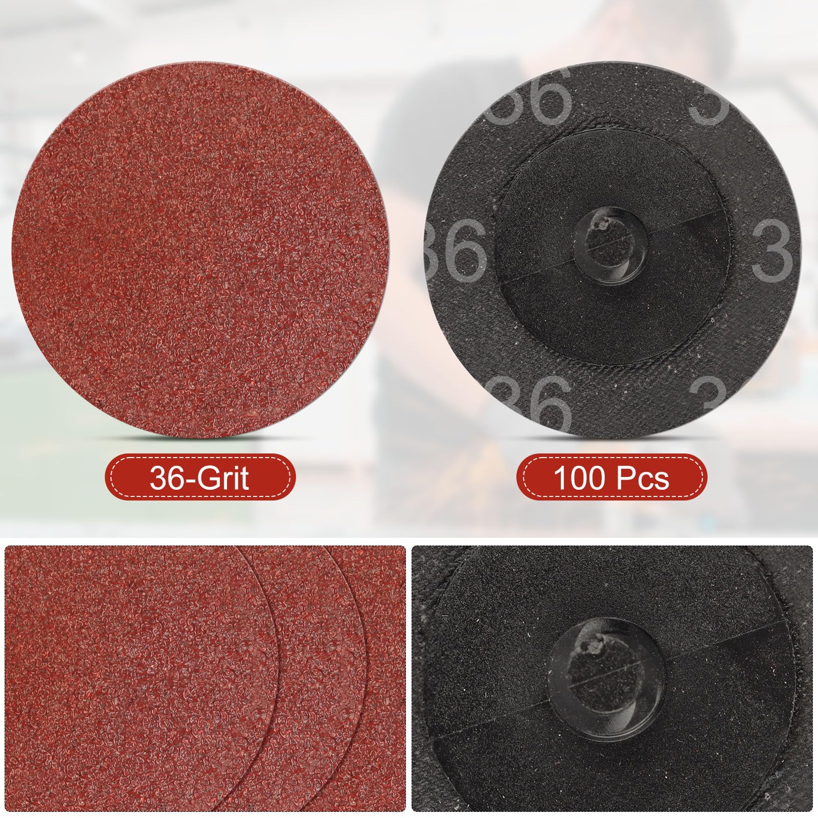 2 Inch Sanding Discs 100 Pack - 60 Grit Quick Change Sanding Discs for Die Grinder - Surface Prep, Strip, Grind, Finish, Burr & Rust Paint Removal - Ideal for Woodworking, Metal Polishing & Automotive Repair