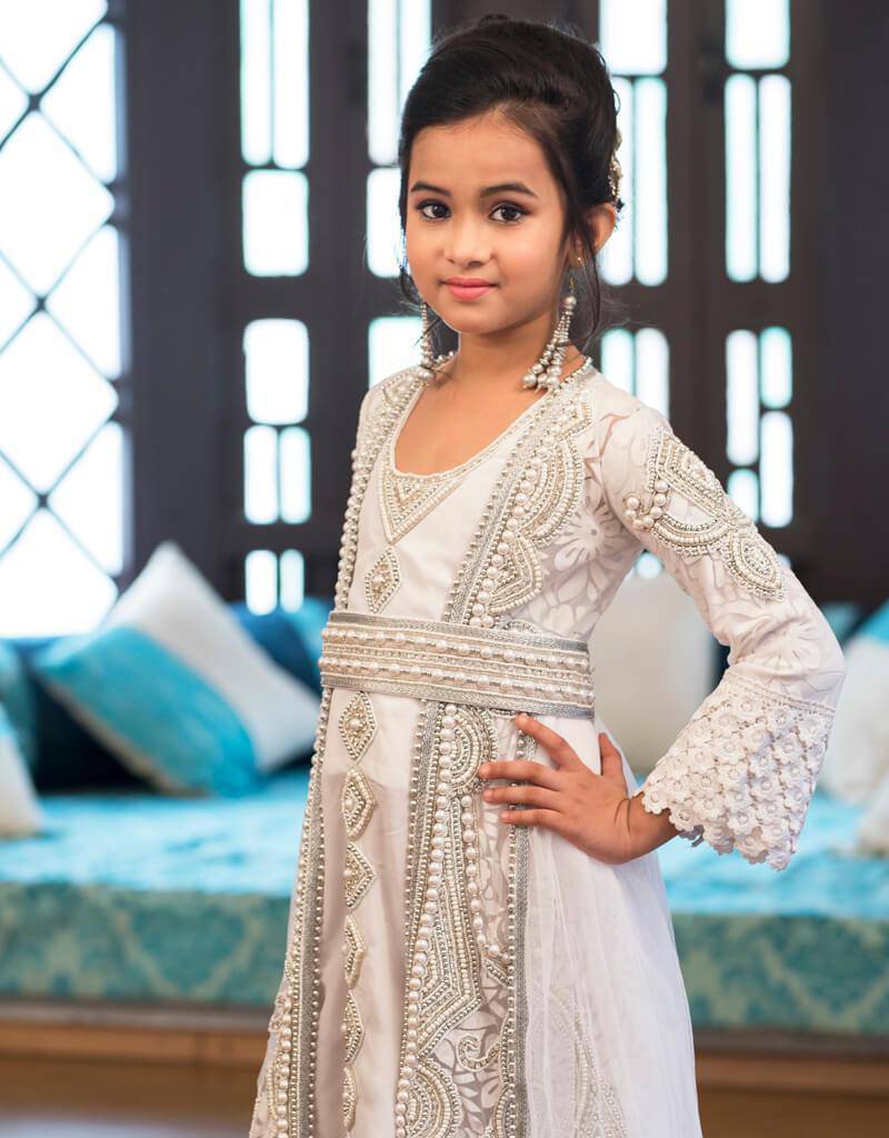 Arabic Moroccan Long Sleeve Caftan for Kids - Traditional Elegant Dress for Special Occasions & Holidays