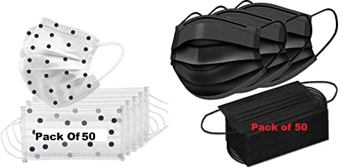 Wisezag 100-Pack Black Disposable 3-Ply Surgical Masks with Nose Clip - Breathable, Comfortable & Protective for Daily Use, Travel, and Work Safety