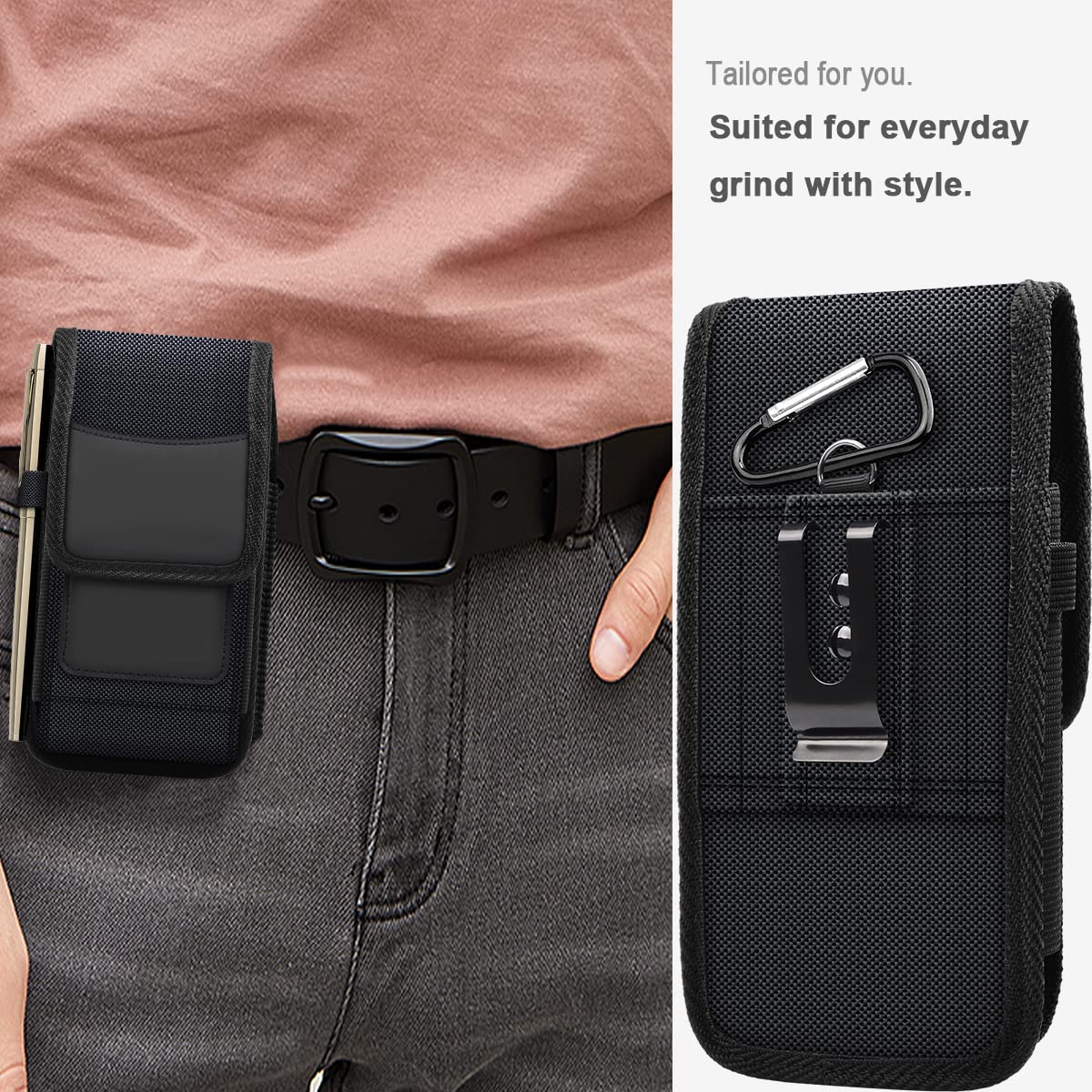 Durable Nylon Belt Holster Phone Case for iPhone 16/15/14/13/12/11 Pro Max - Waist Pouch with Secure Belt Clip - Perfect for Outdoor Activities, Work, and Travel