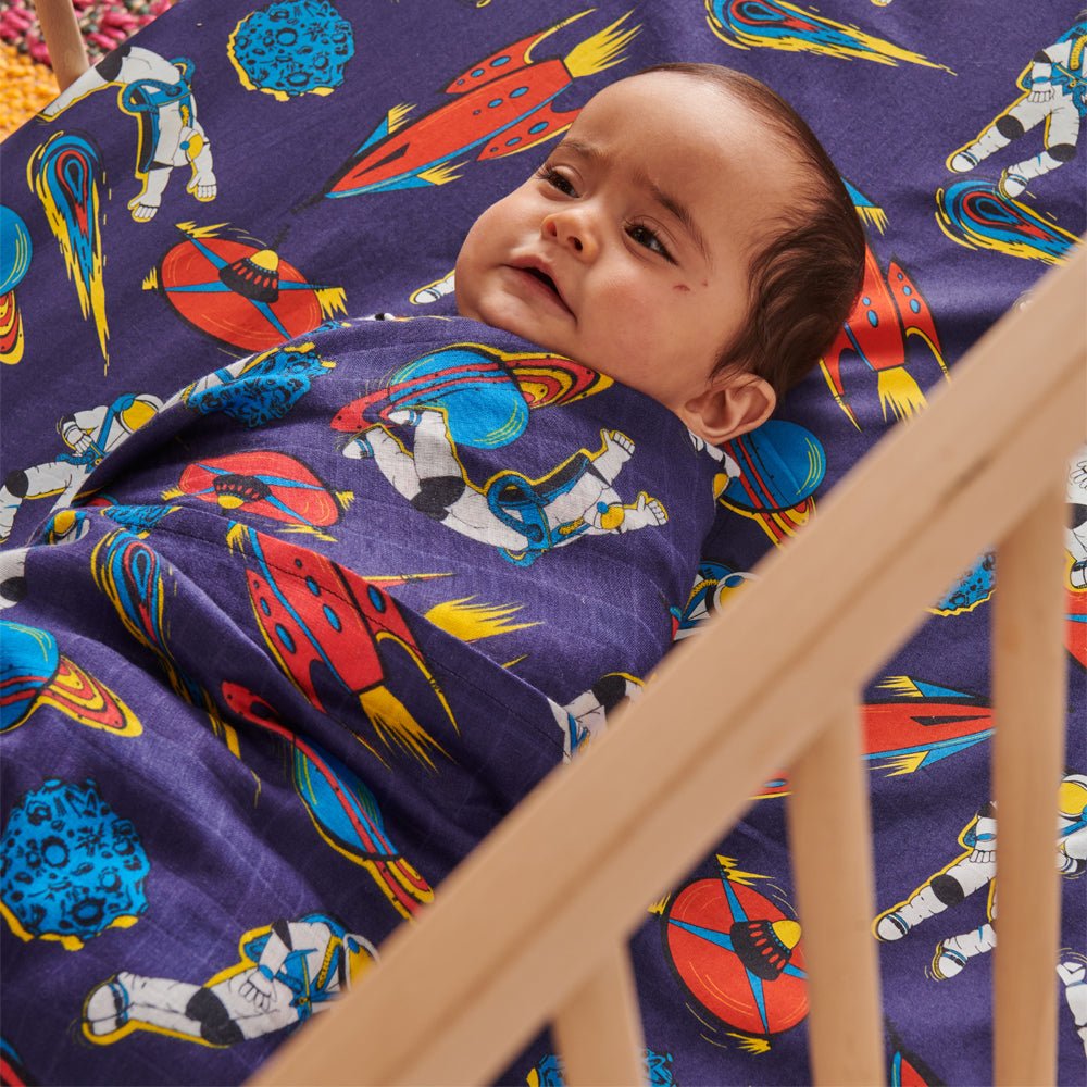 Organic Cotton Fitted Crib Sheet - Soft & Breathable Baby Bedding for Nursery, Daycare & Travel - Outer Space Theme