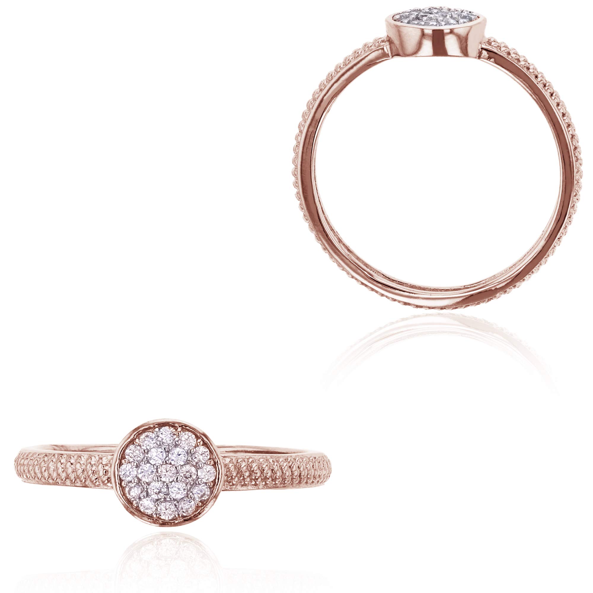 Sterling Silver Rose Round Cubic Zirconia Micropave Milgrain Fashion Ring for Women - Elegant Wedding, Engagement, Anniversary Gift Idea
