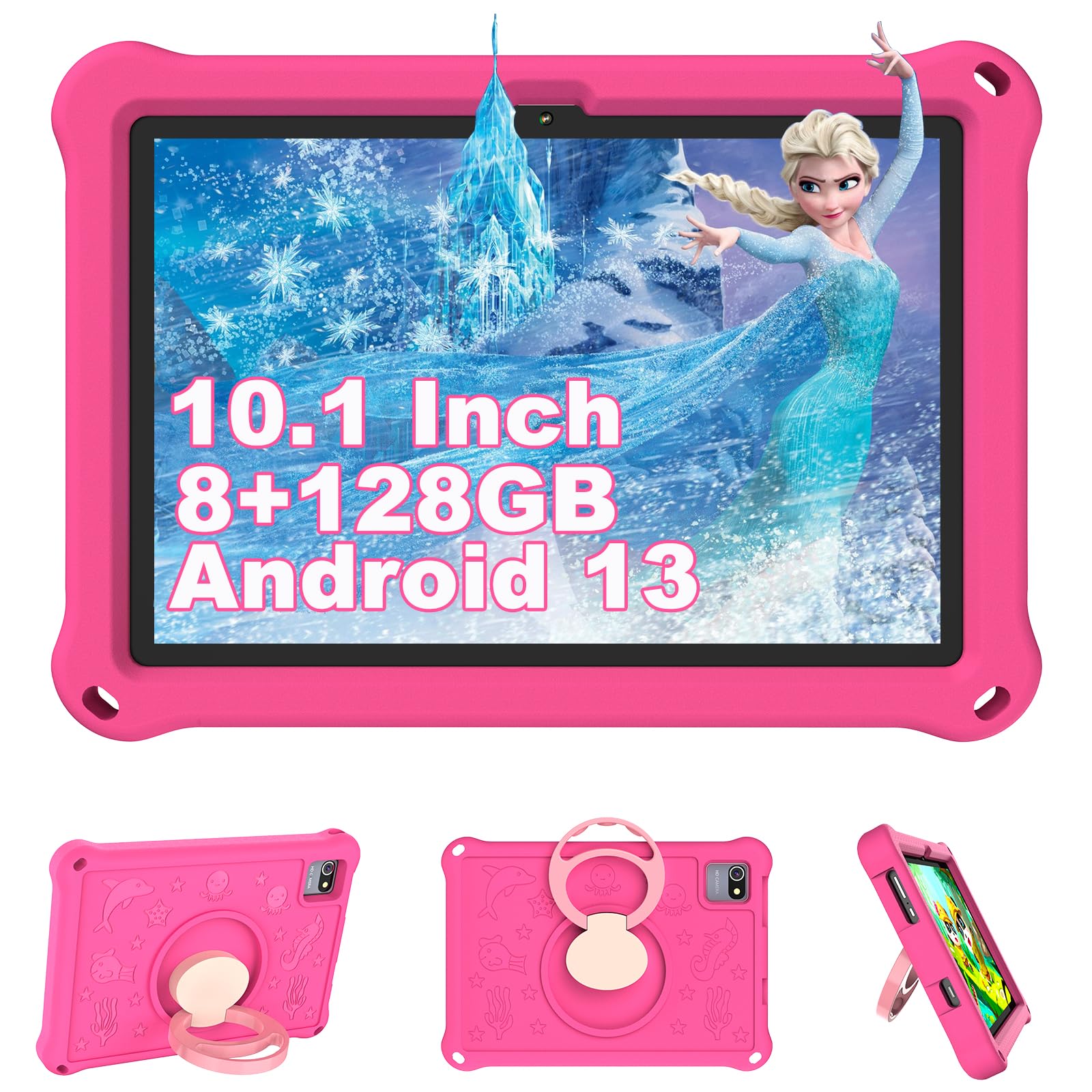 YUMBOT 10.1 Inch Android 13 Kids Tablet - WiFi & Bluetooth, 1280x800 HD Display, 8GB RAM 128GB Storage, Quad-Core Processor, 6000mAh Battery, Dual Camera with Parental Controls - Perfect for Learning & Entertainment for Kids Ages 3-14