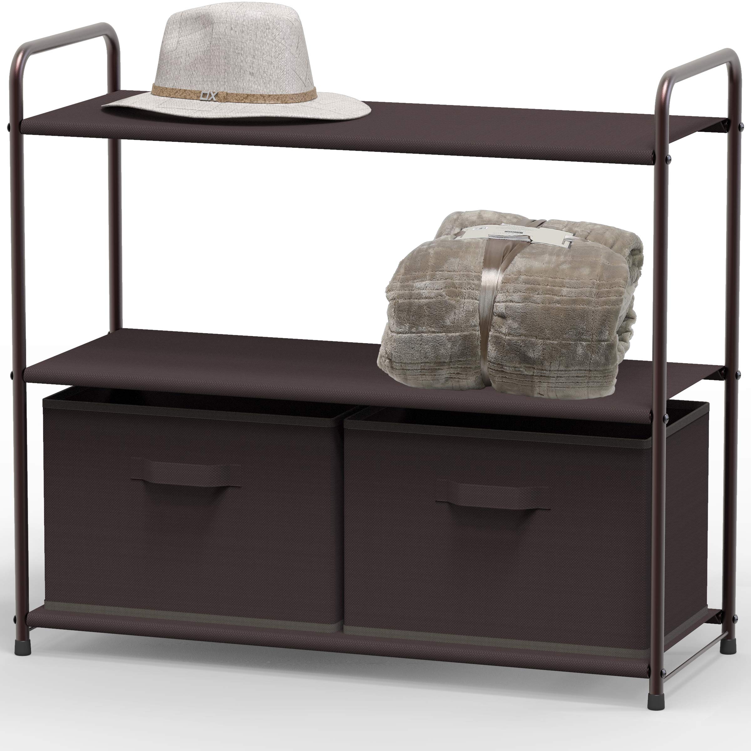 3-Tier Closet Organizer with 2 Drawers - Space Saving Storage Shelf for Bedroom, Closet & Bathroom - Brown Simple Houseware for Home Organization