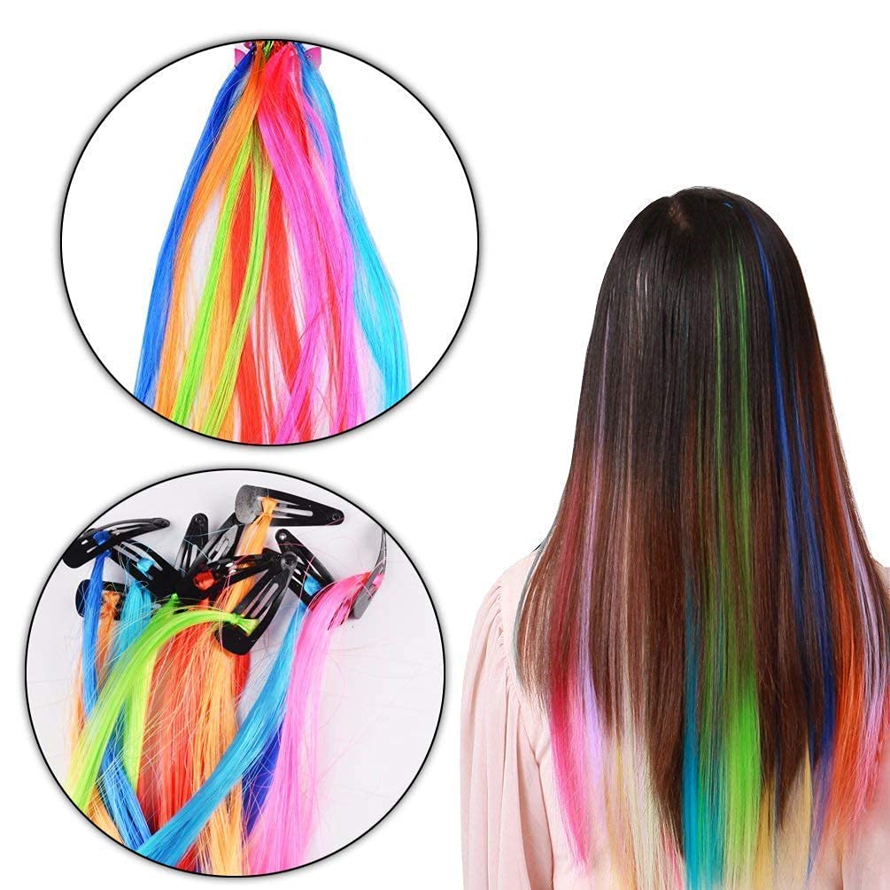 SIYAA Synthetic Hair Extension Pins for Women & Girls - 12Pcs Multicolor Clip-in Hair Streaks for Styling & Fashion - Perfect for Parties, Cosplay & Daily Wear